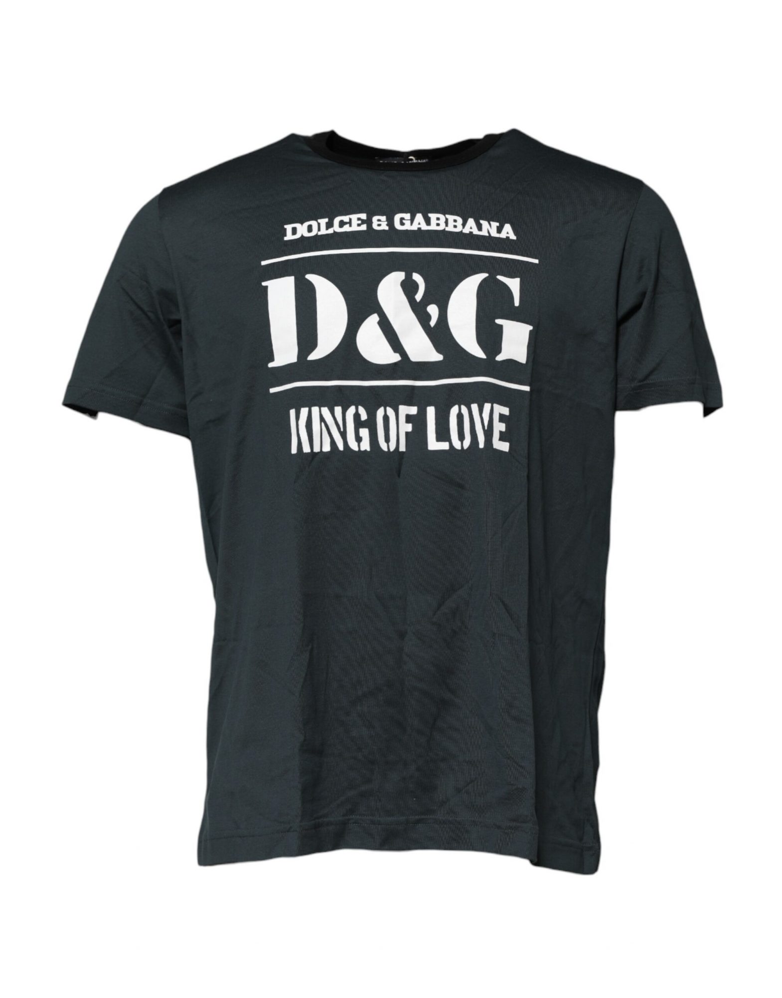 Dolce & Gabbana Schwarzes T-Shirt mit bedruckten kurzen Ärmeln aus Baumwolle