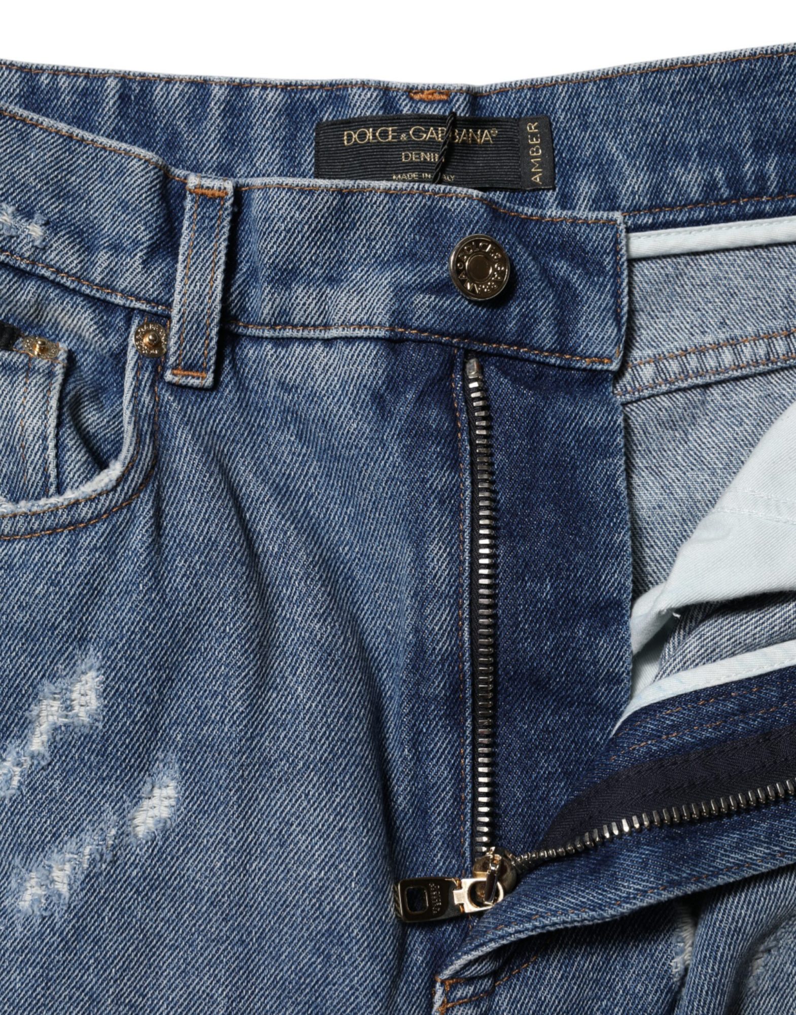 Dolce & Gabbana Blaue zerrissene Denim-Jeans mit hoher Taille aus Baumwolle – Bild 4