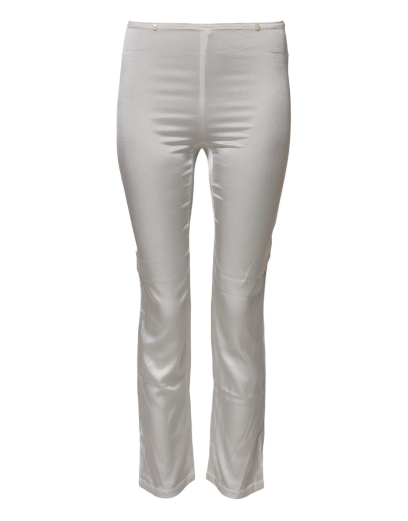 Dolce & Gabbana Elfenbeinfarbene konisch zulaufende Seidenhose mit hoher Taille