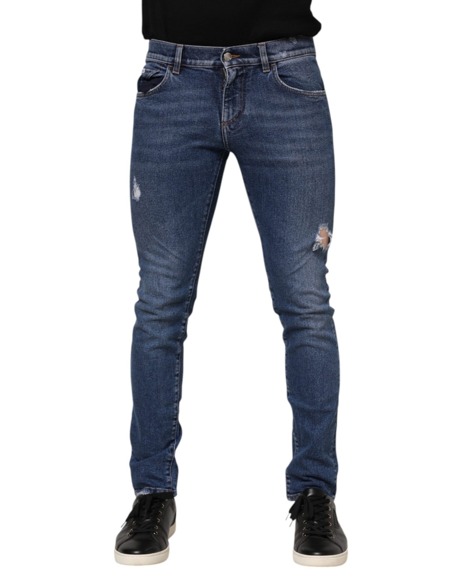 Dolce & Gabbana Blaue gewaschene Skinny Denim-Jeans aus zerrissener Baumwolle