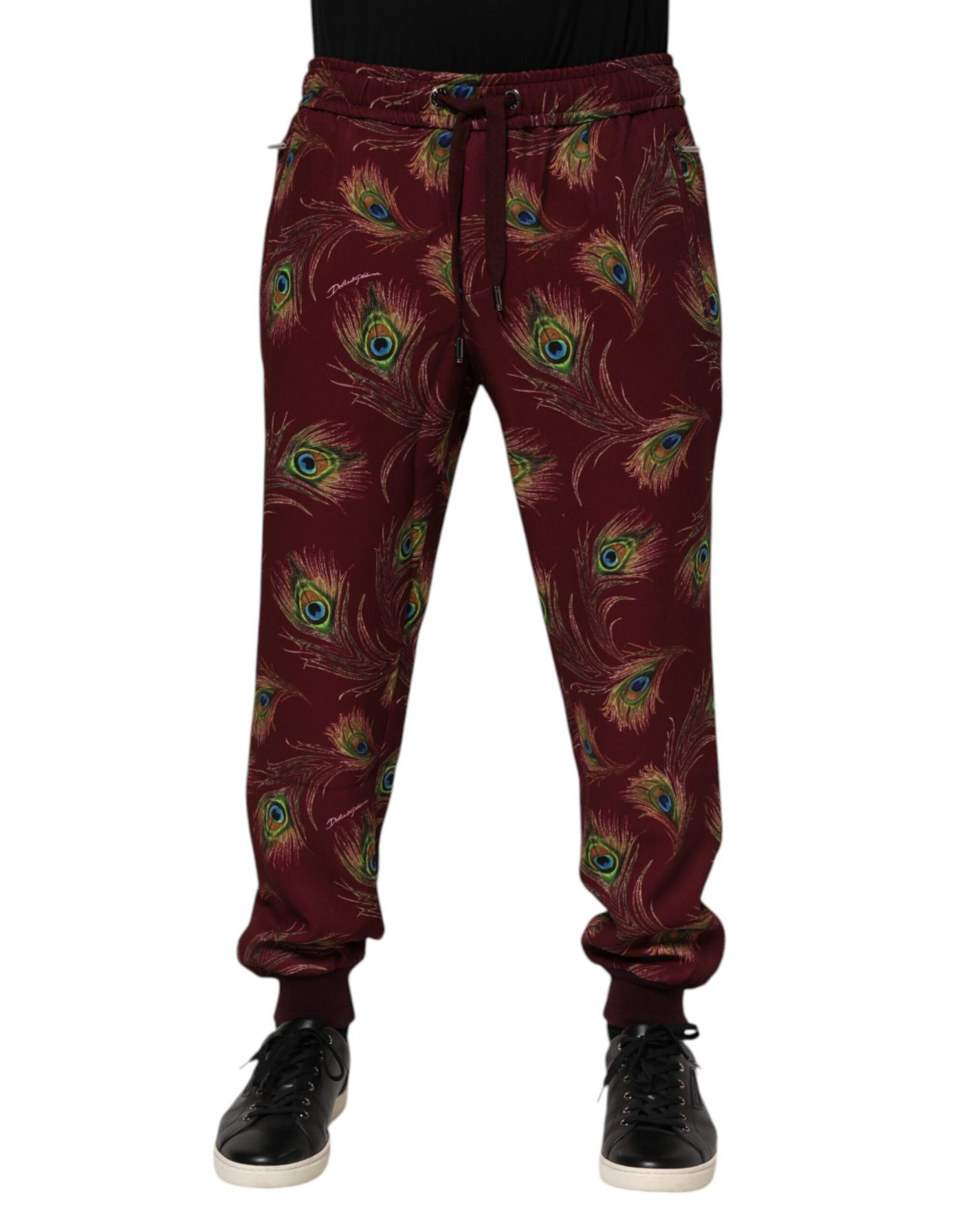 Dolce & Gabbana Burgunder Pfauenfeder-Print Jogger-Hose