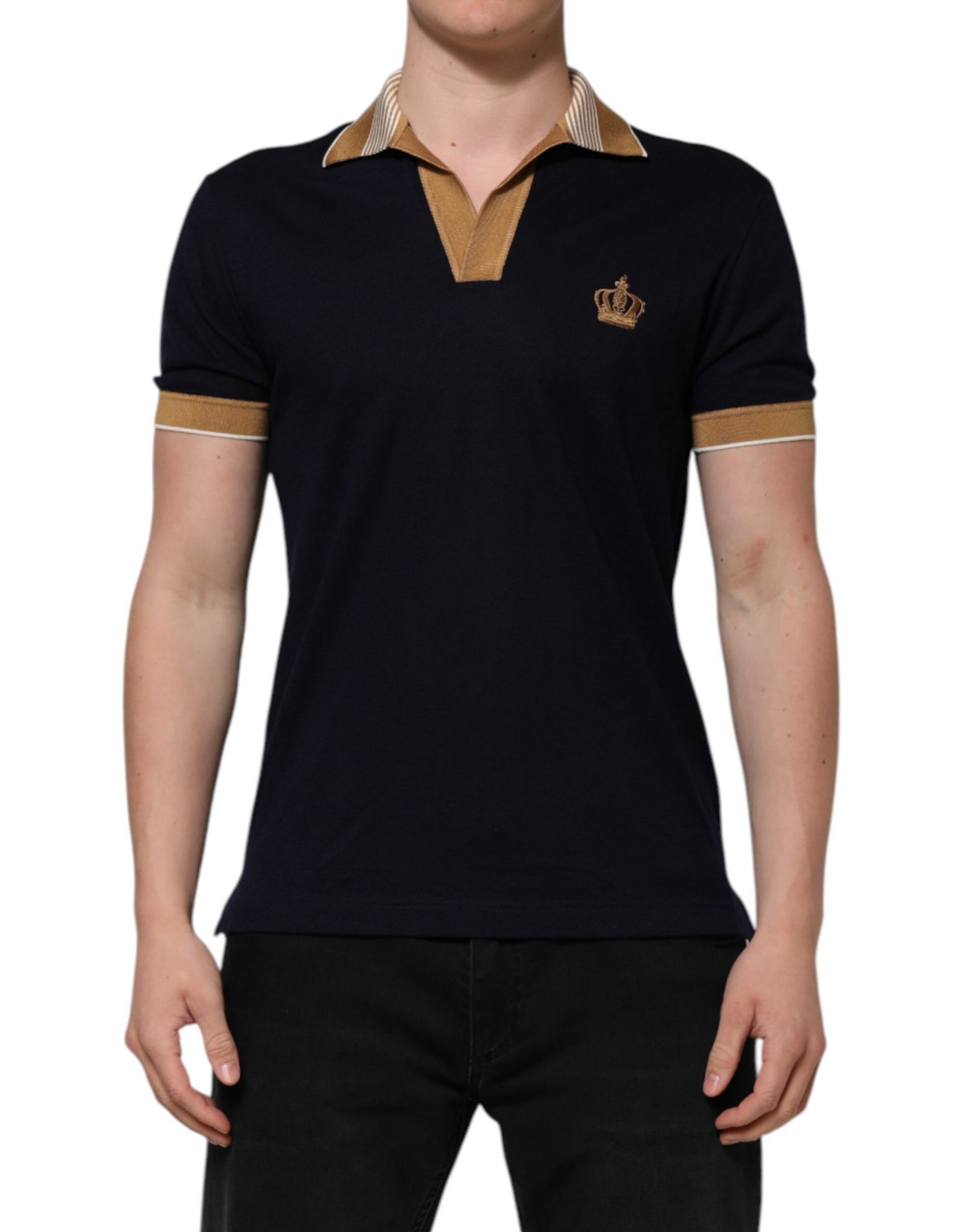 Dolce & Gabbana Schwarzes Kaschmir-Kronen-Logo Herren-Polo-T-Shirt
