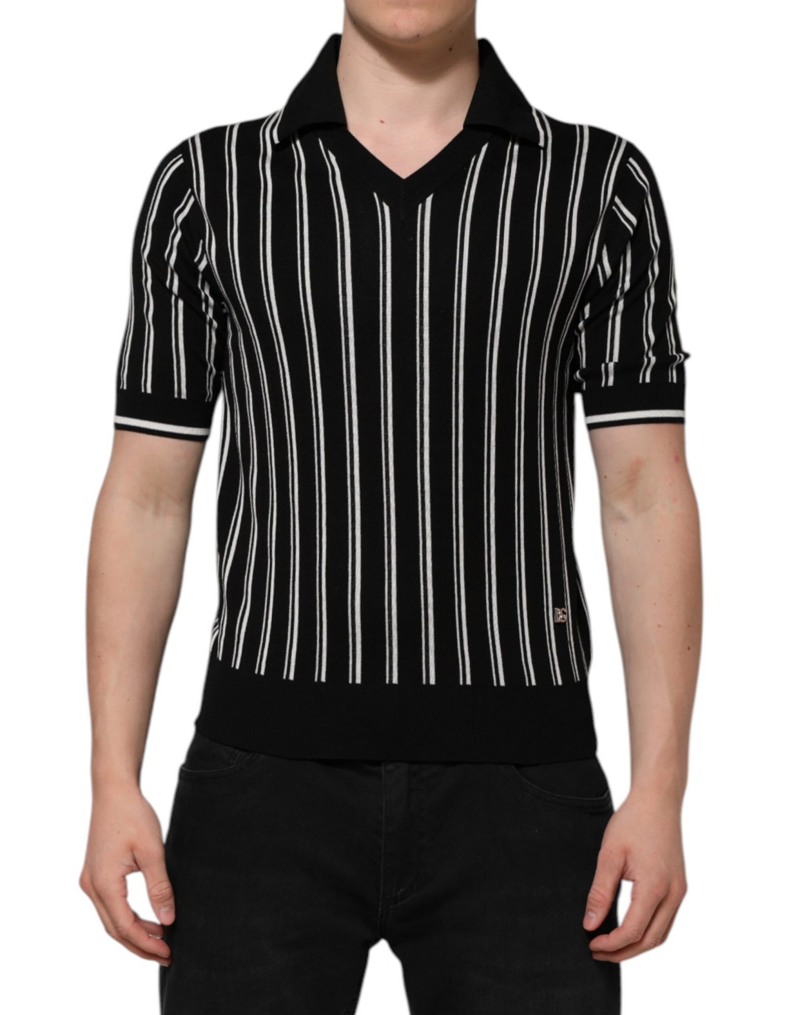 Dolce & Gabbana Schwarz-weiß gestreiftes Polo-T-Shirt mit Kragen