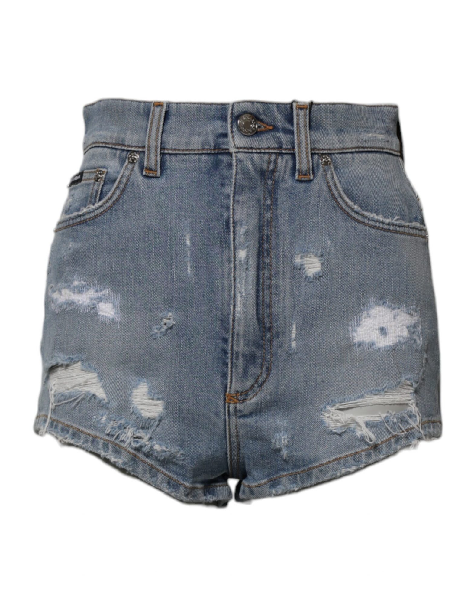 Dolce & Gabbana Blaue zerfledderte Denim-Baumwolle Hot Pants Shorts