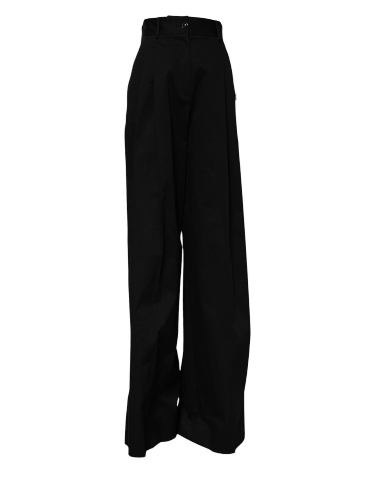 Dolce & Gabbana Schwarze Baumwoll-HighWaist-Hose mit weitem Bein