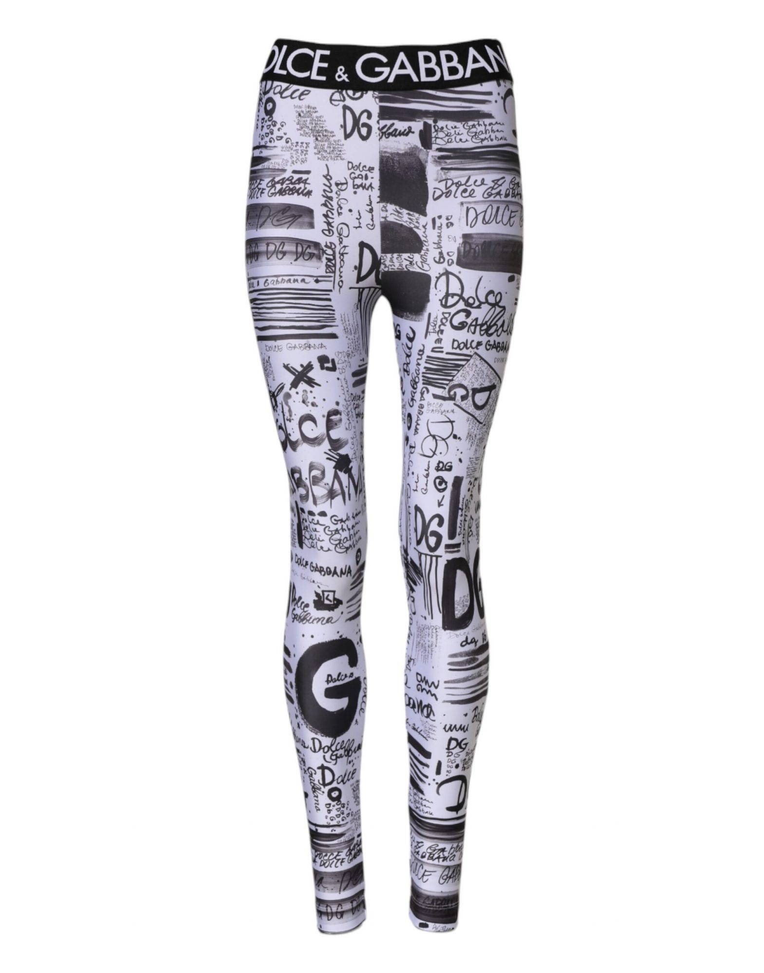 Dolce & Gabbana Weiße Grafik HighWaist Skinny Leggings Hose