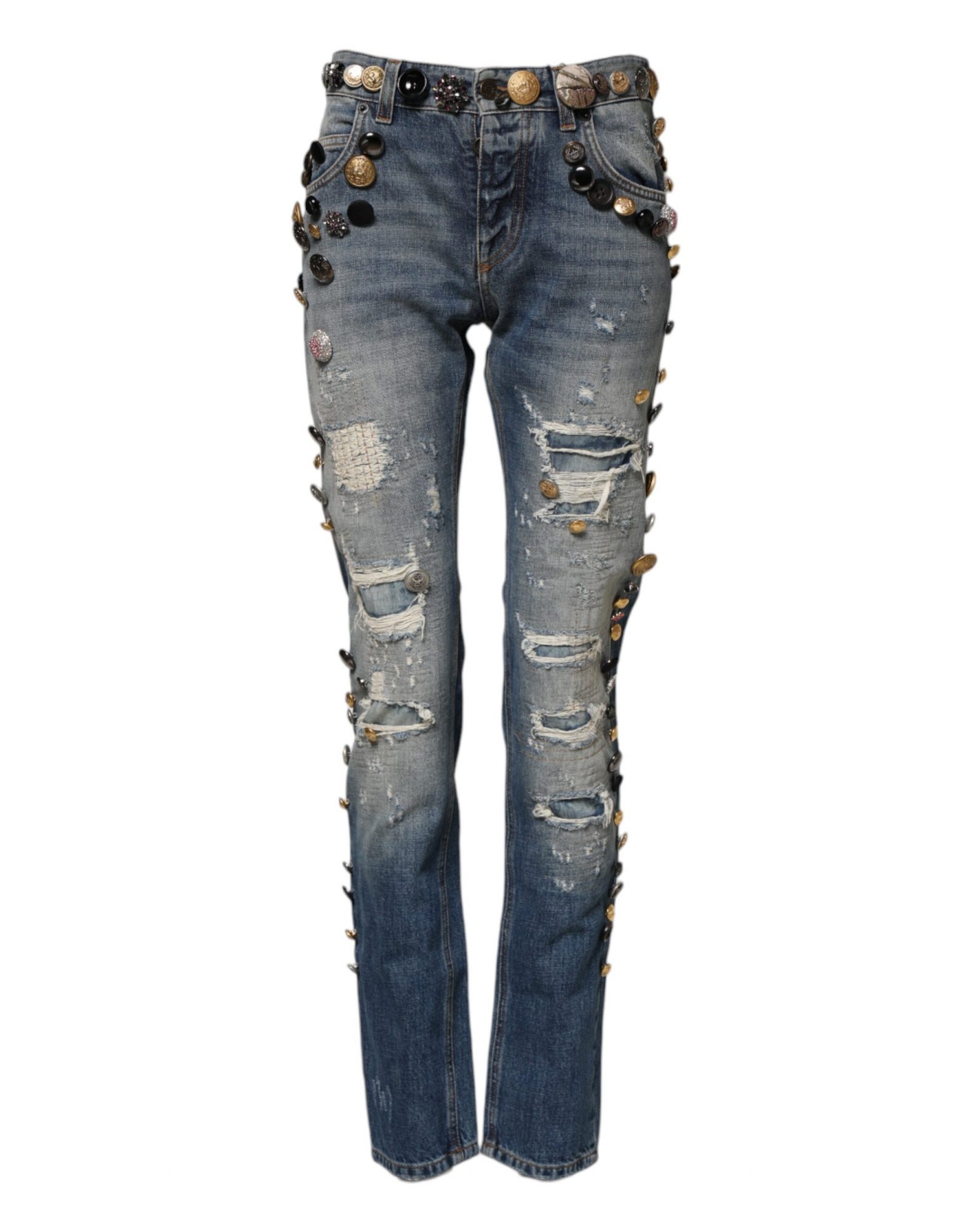 Dolce & Gabbana Blaue verschönerte zerfetzte SkinnyDenim Jeans