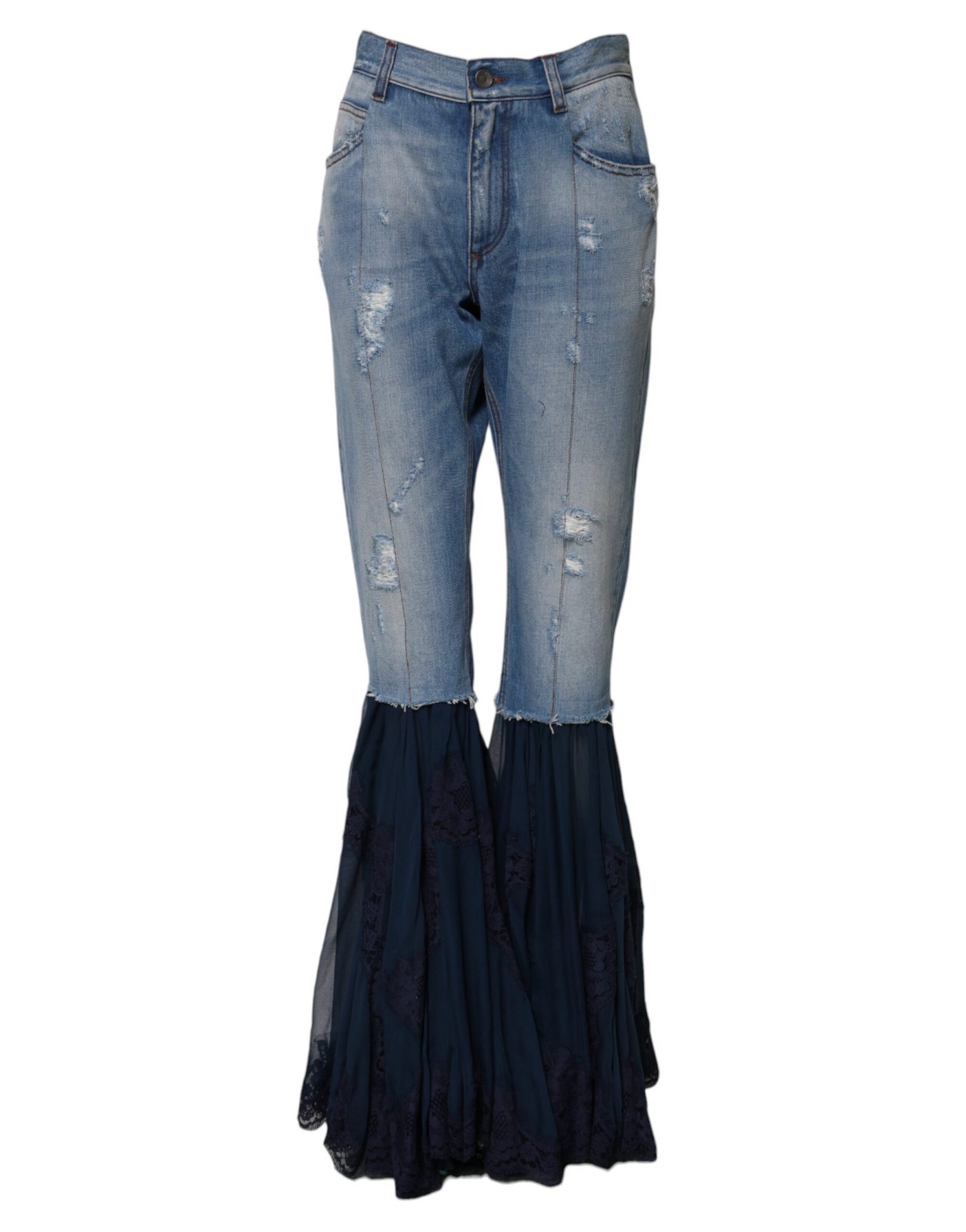 Dolce & Gabbana Blaue Denim-Jeans mit hoher Taille aus Baumwolle