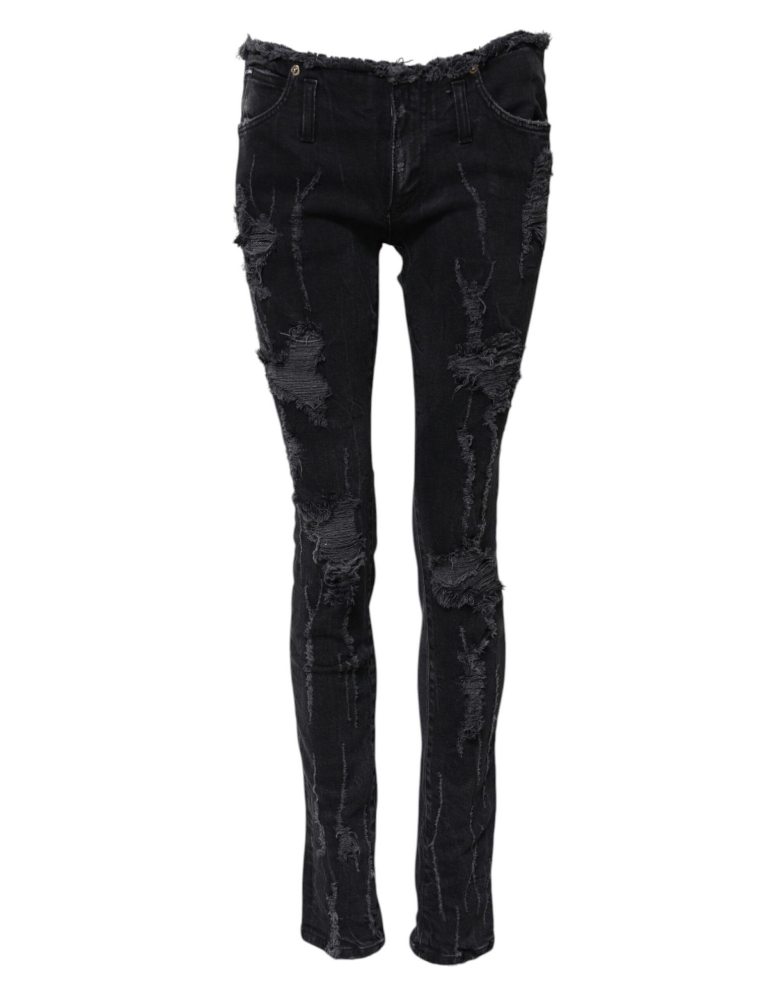 Dolce & Gabbana Schwarze zerfledderte Skinny Denim Jeans aus Baumwolle