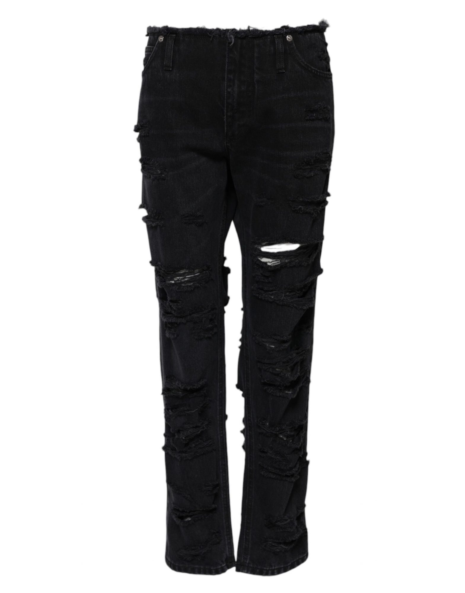 Dolce & Gabbana Schwarze zerfledderte Denim-Jeans mit mittlerer Taille aus Baumwolle