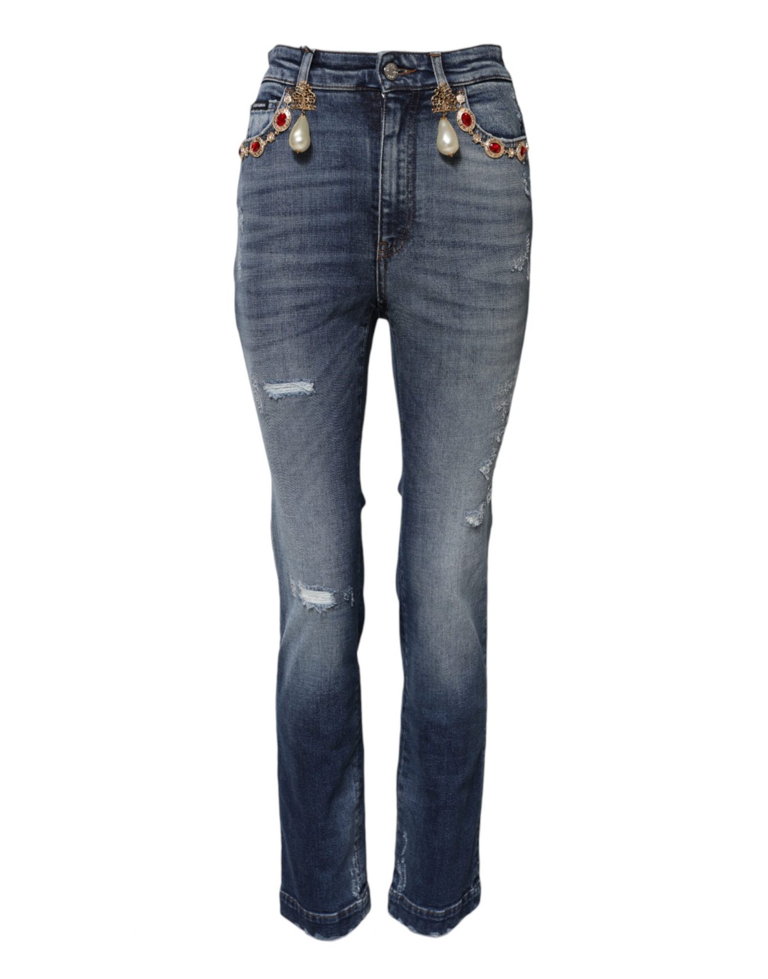 Dolce & Gabbana Blaue Denim-Jeans mit Strasssteinverzierung