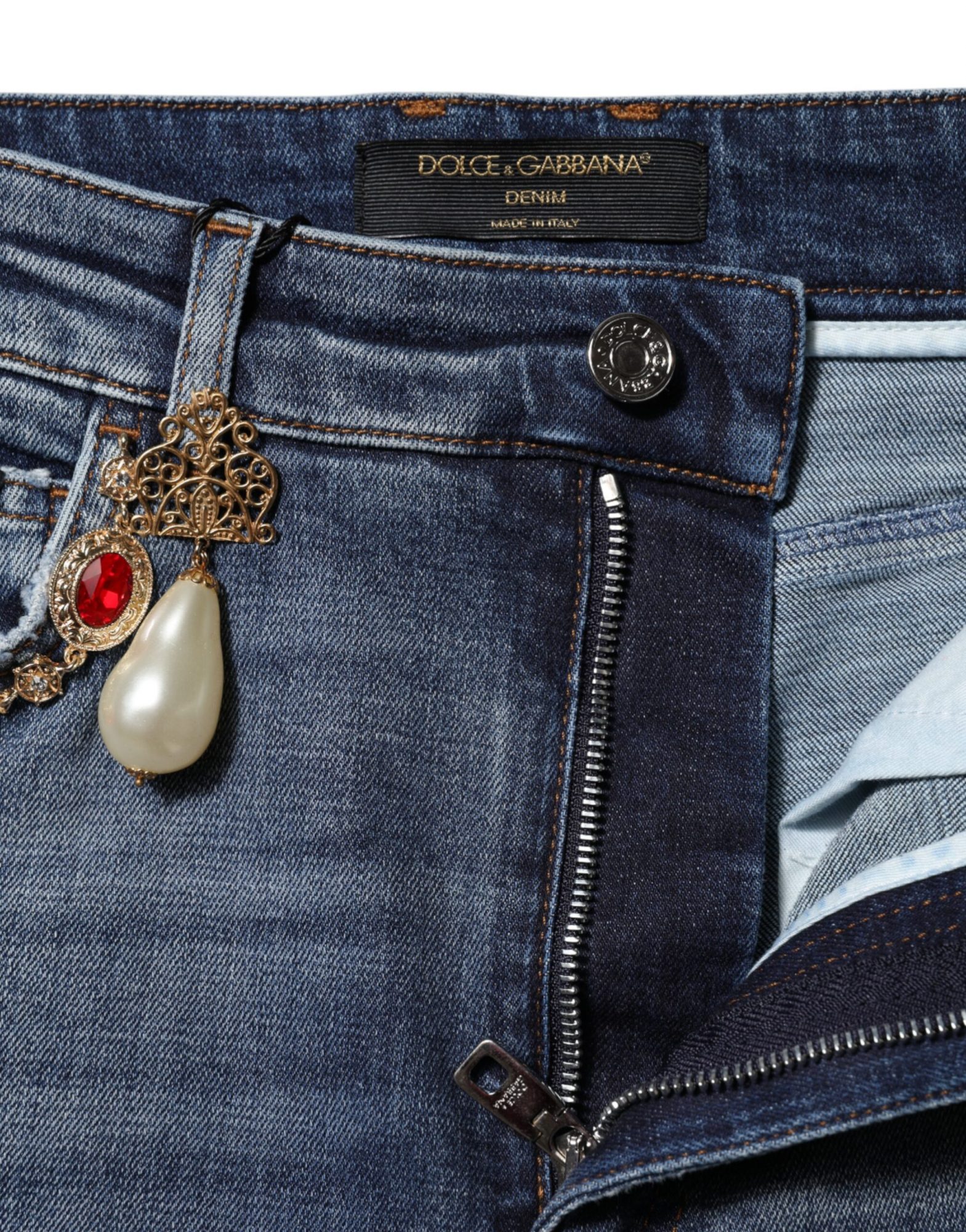 Dolce & Gabbana Blaue Denim-Jeans mit Strasssteinverzierung – Bild 4