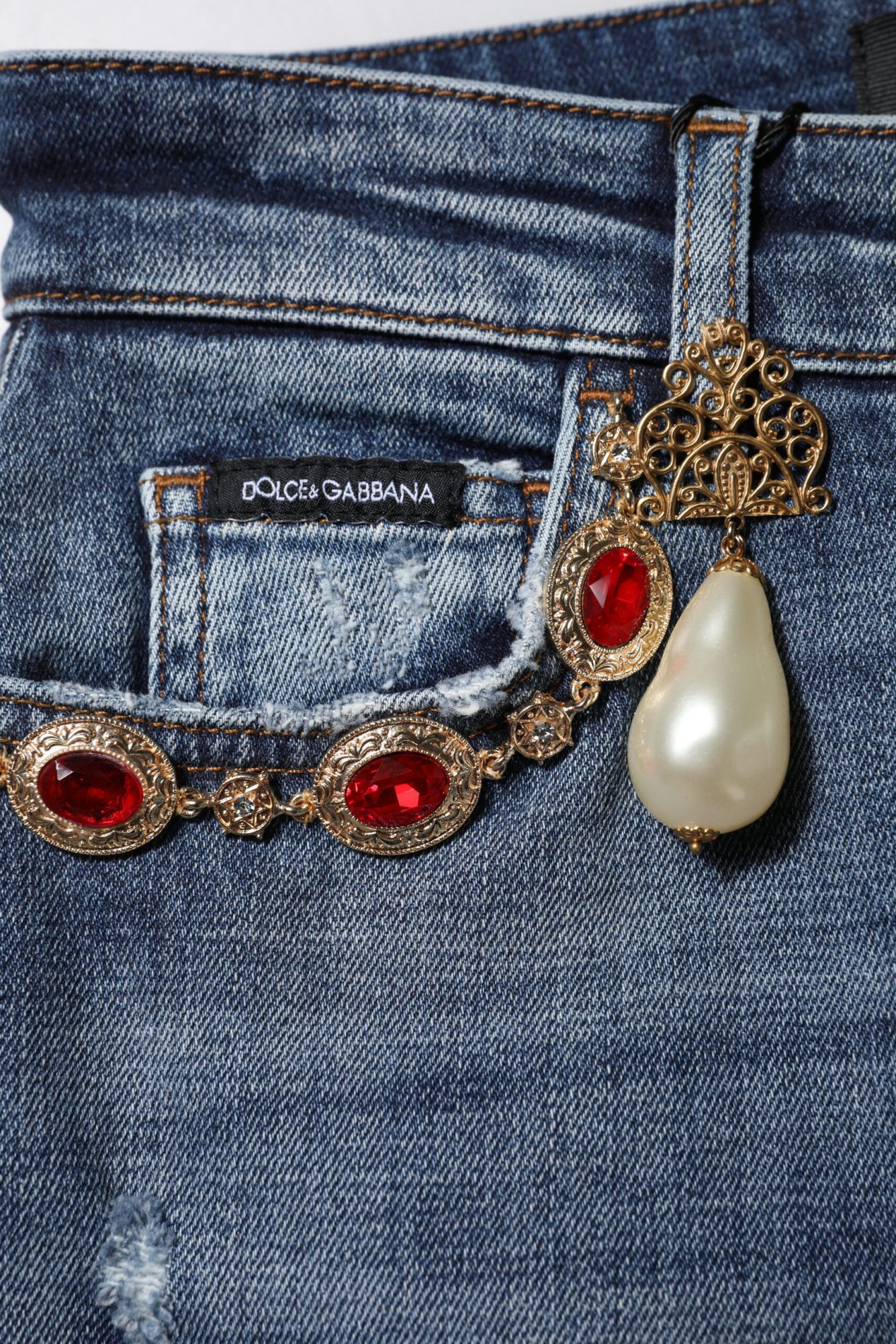 Dolce & Gabbana Blaue Denim-Jeans mit Strasssteinverzierung – Bild 5