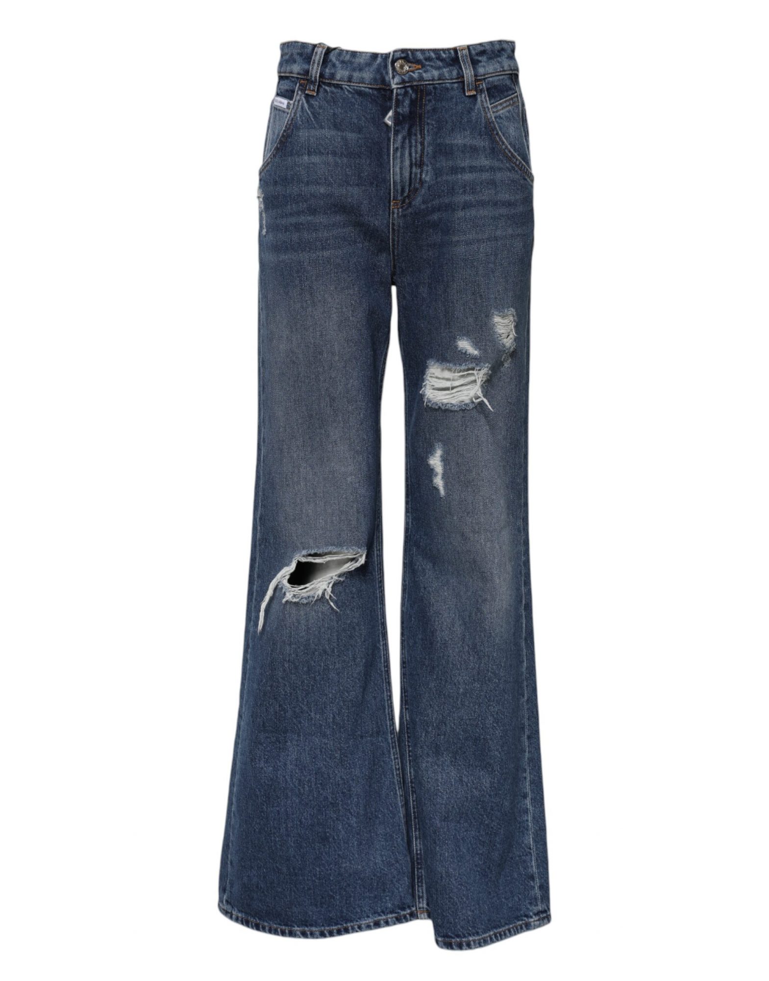 Dolce & Gabbana Blaue Baumwolljeans mit weitem Bein aus zerrissenem Denim