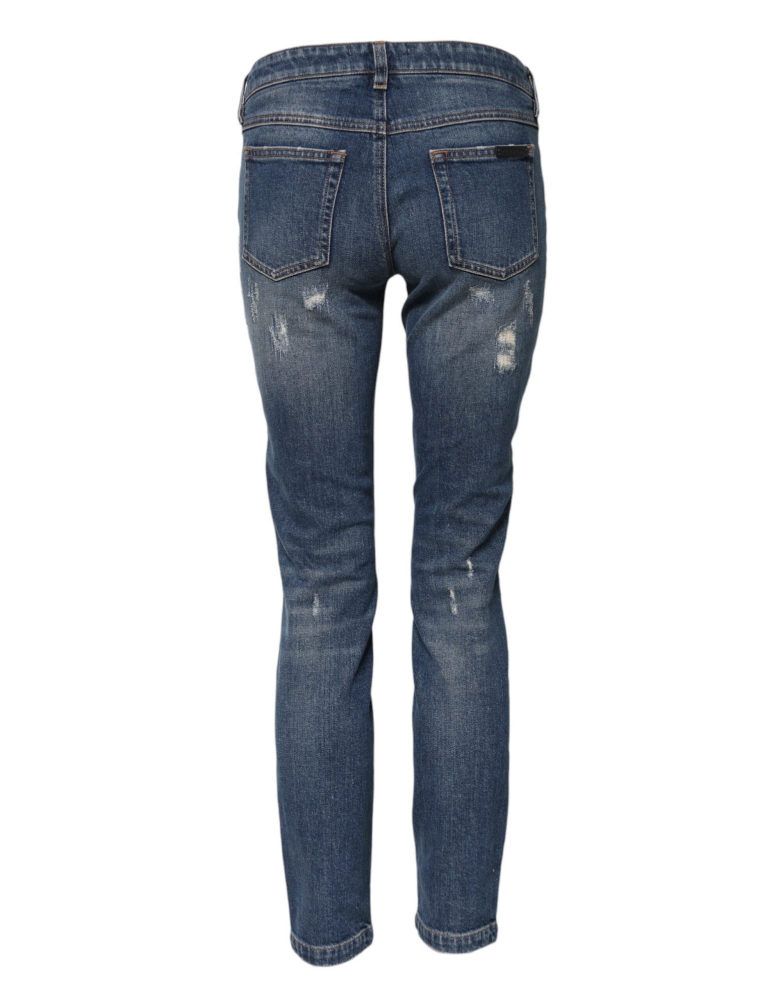 Dolce & Gabbana Blaue Spielkarten-Stickerei Skinny Denim Jeans – Bild 3