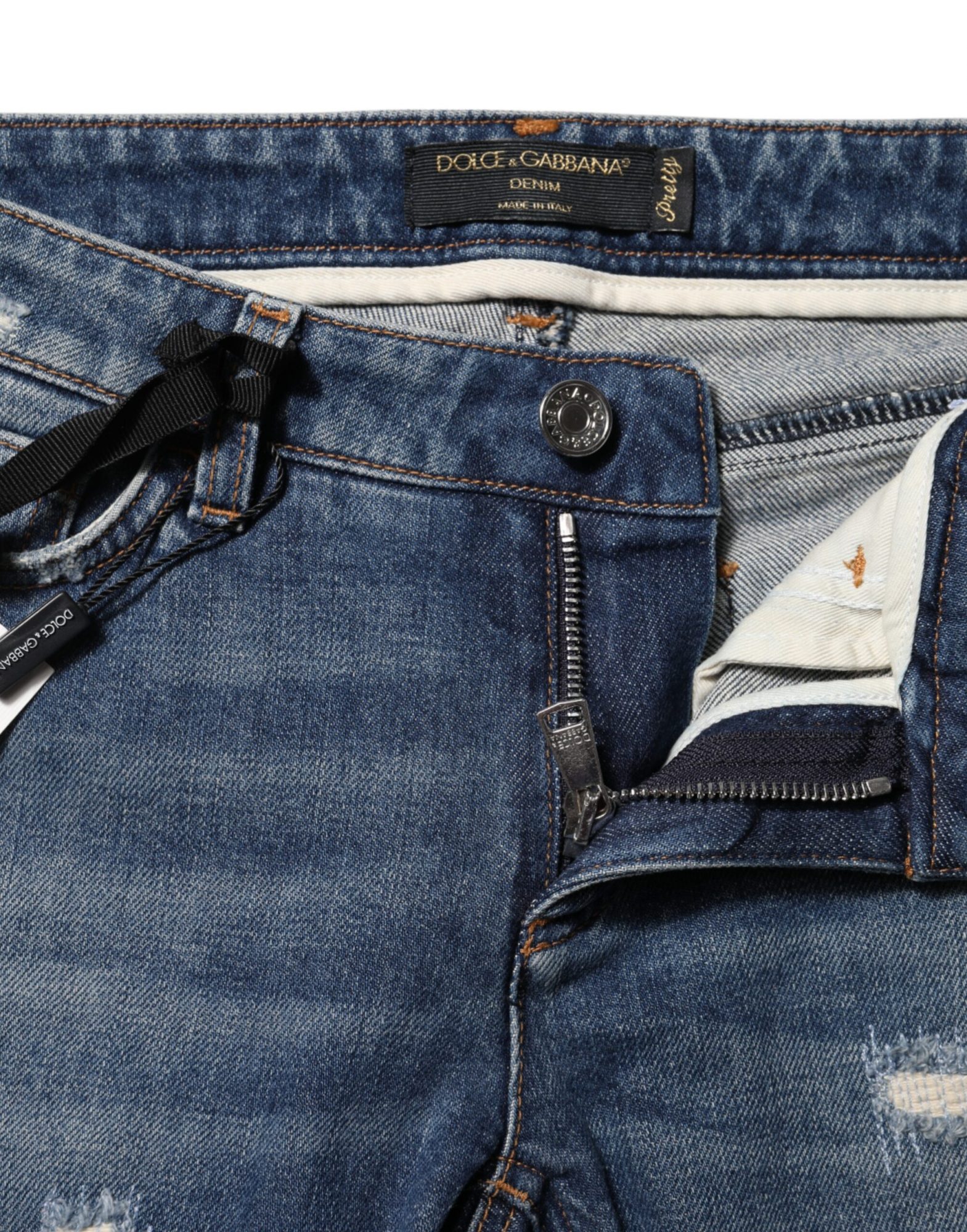 Dolce & Gabbana Blaue Spielkarten-Stickerei Skinny Denim Jeans – Bild 4