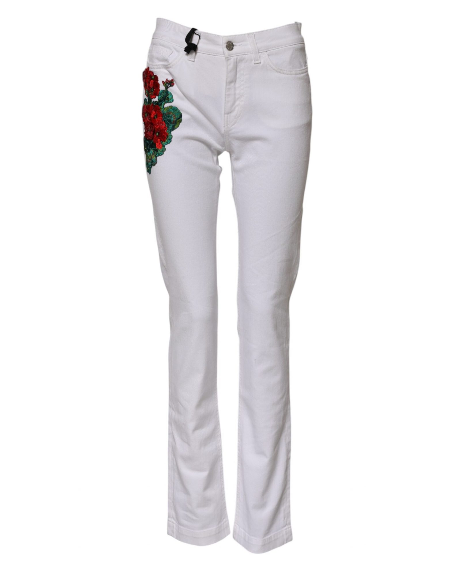 Dolce & Gabbana Weiße Denim-Jeans mit Blumenstickerei GIRLY