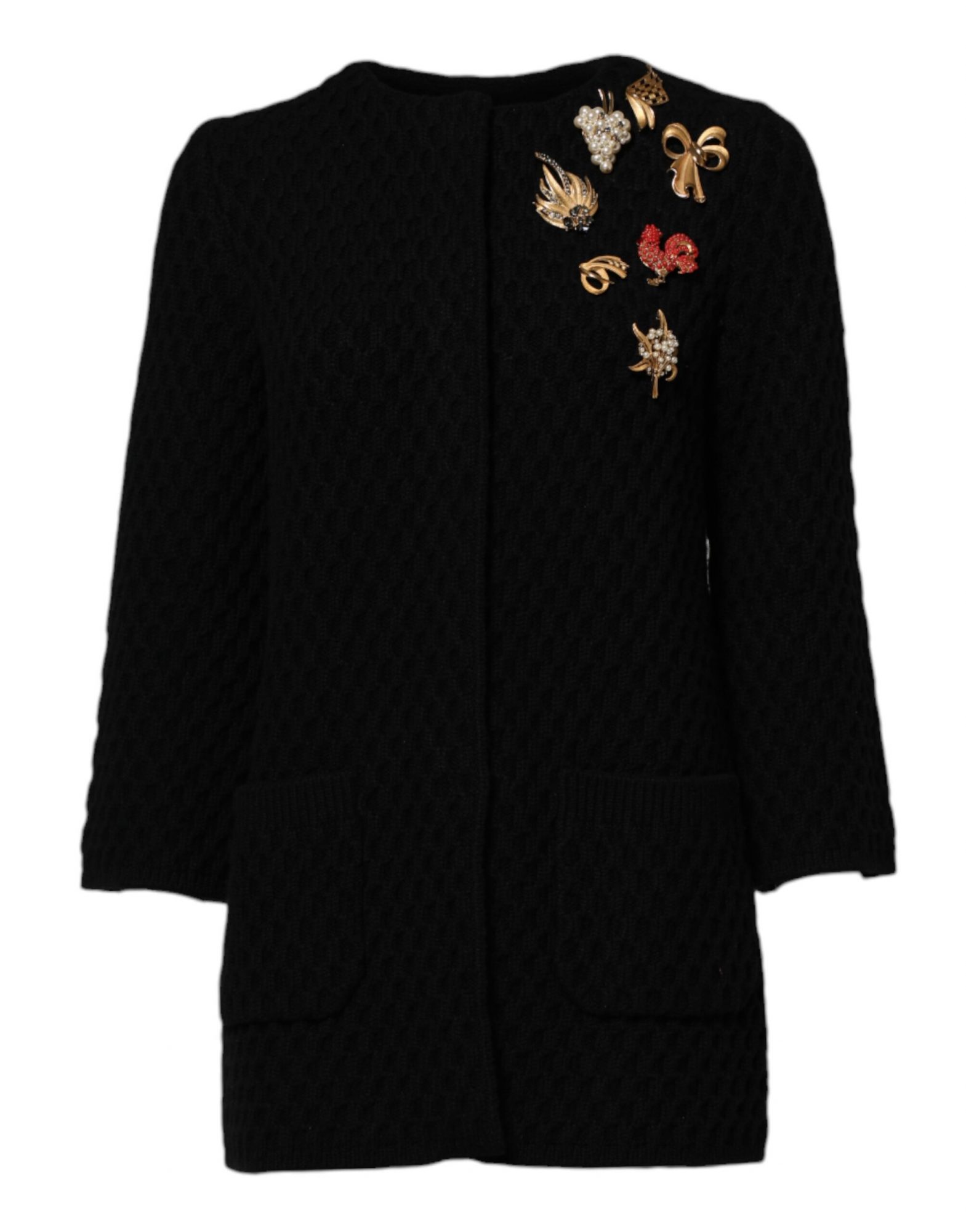 Dolce & Gabbana Schwarze gesteppte Jacke aus Kaschmir mit Verzierungen