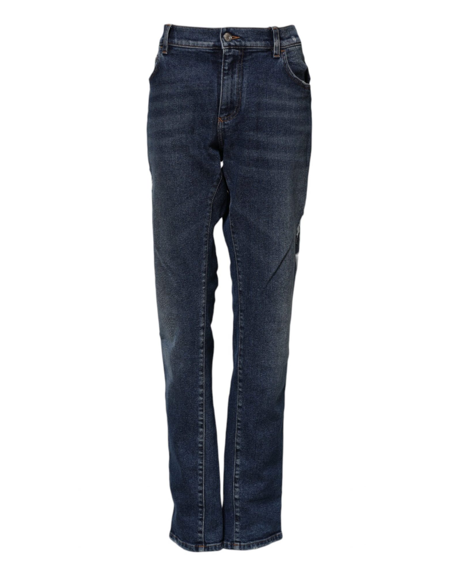 Dolce & Gabbana Blaue Straight Denim Jeans mit mittlerer Taille aus Baumwolle