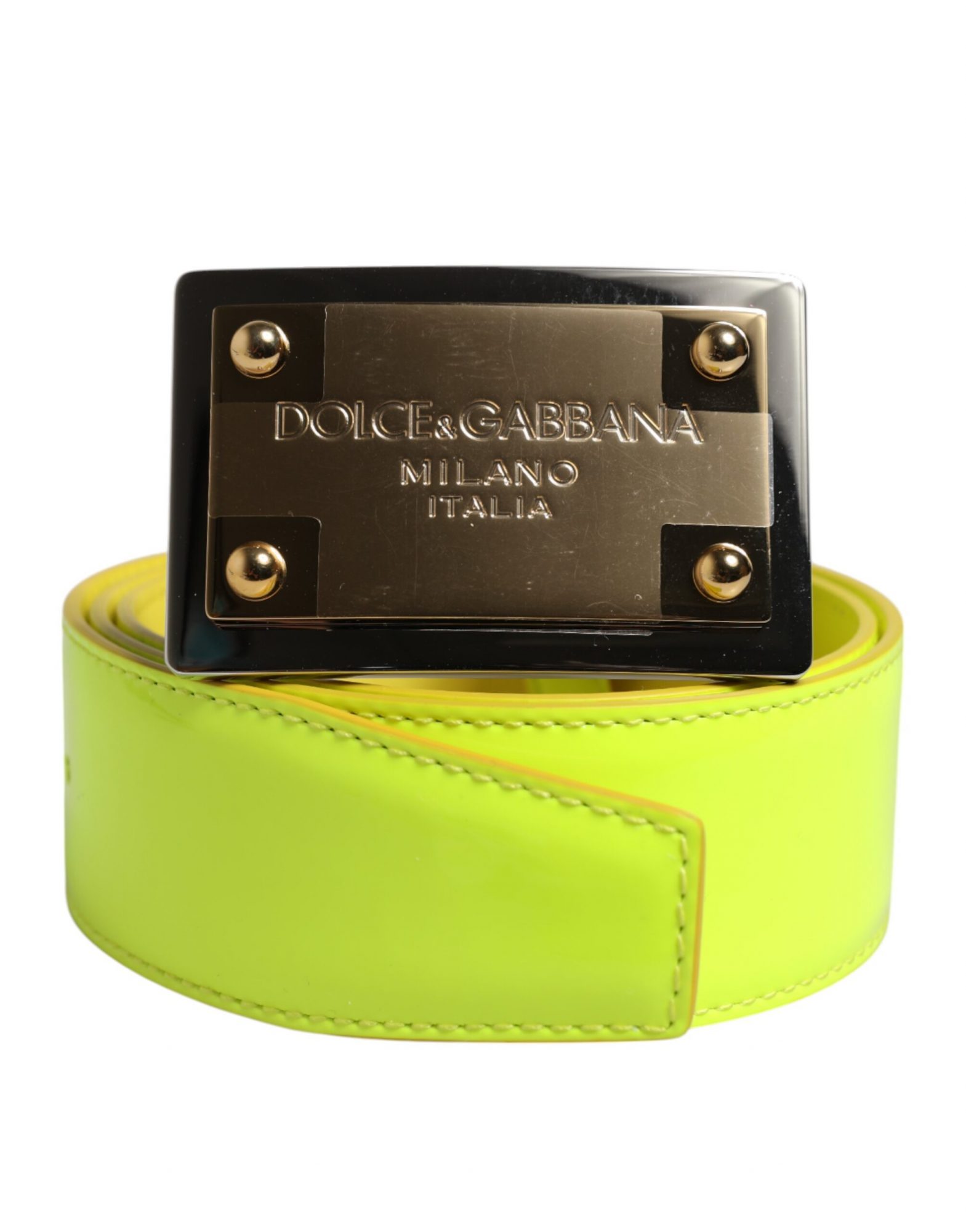 Dolce & Gabbana Gelb Grün Klassischer Metall Logo Schnalle Gürtel