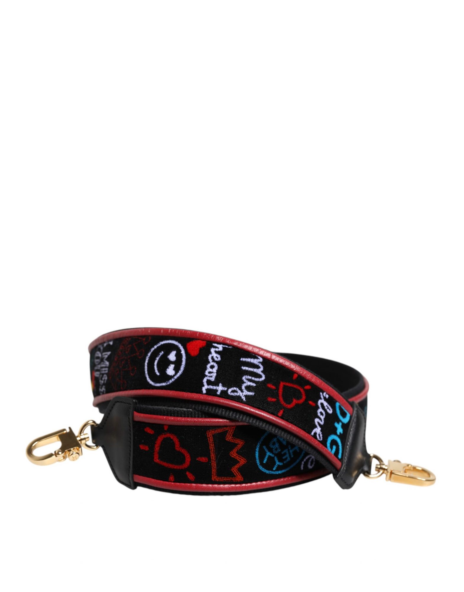 Dolce & Gabbana Schwarz Baumwolle Bedruckte Frauen Tasche Accessoire Schulterriemen