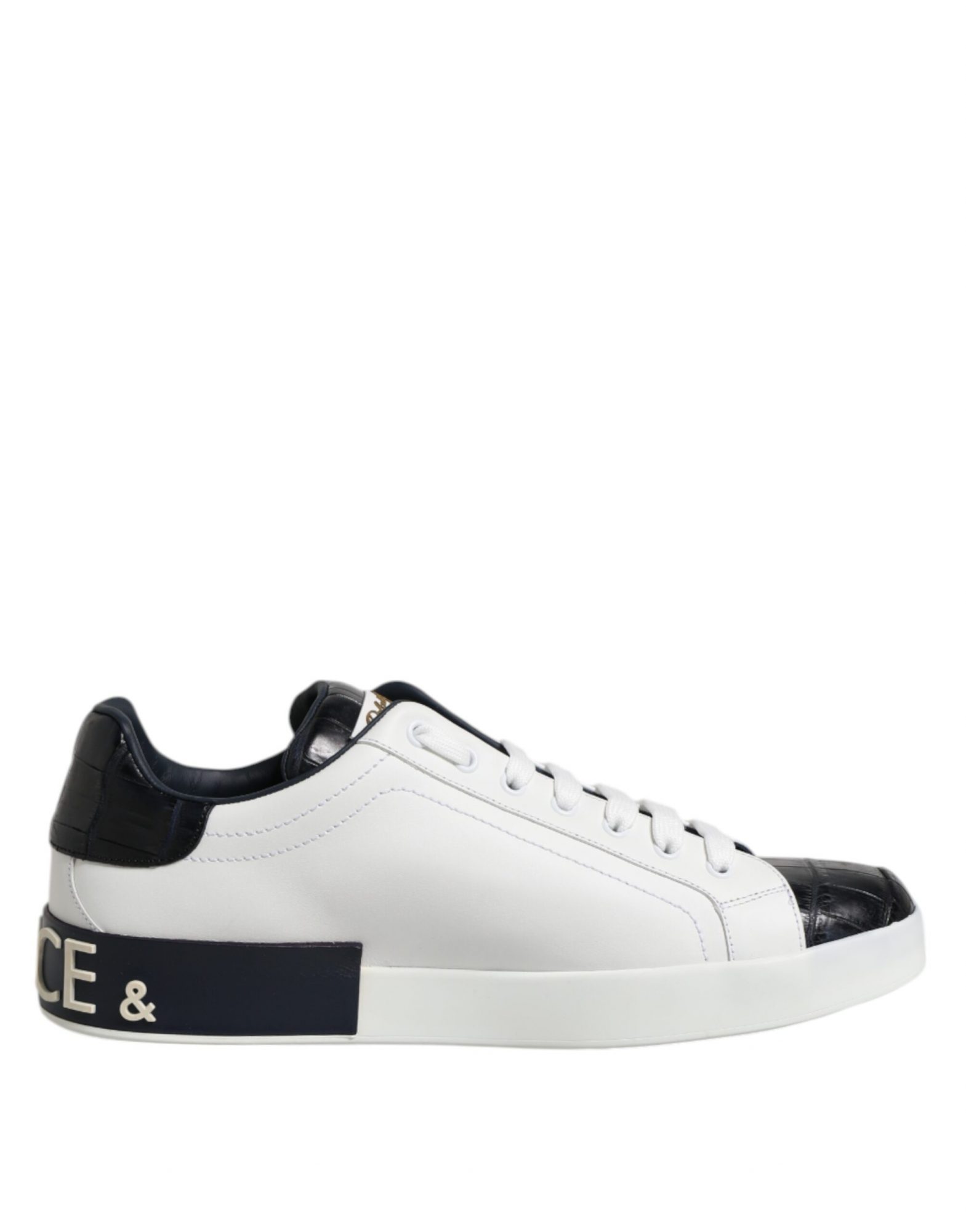 Dolce & Gabbana Weiß Schwarz Leder Portofino Sneaker Schuhe