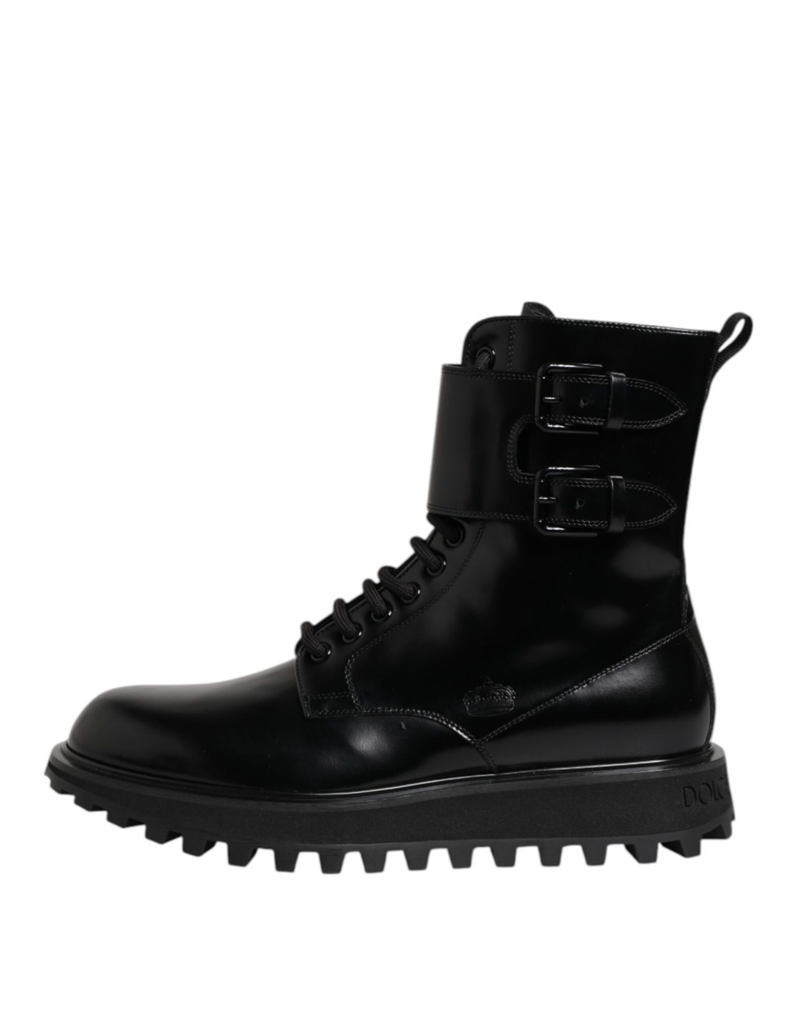 Dolce & Gabbana Black Leather Lace Up Mid Calf Boots Shoes – Bild 6