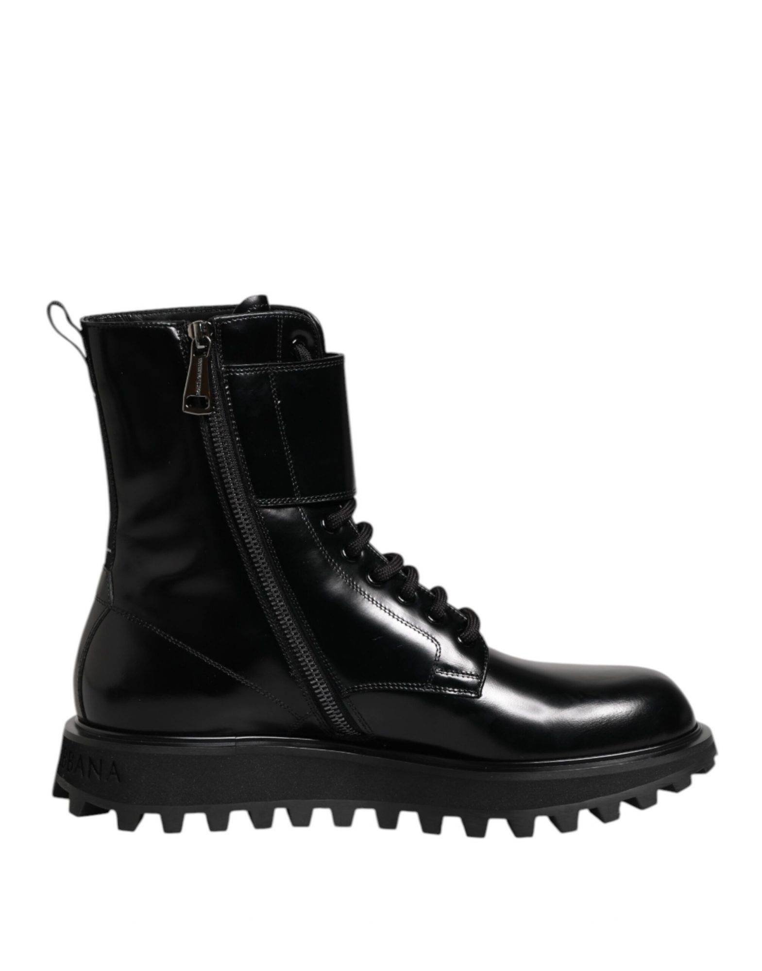 Dolce & Gabbana Black Leather Lace Up Mid Calf Boots Shoes – Bild 7