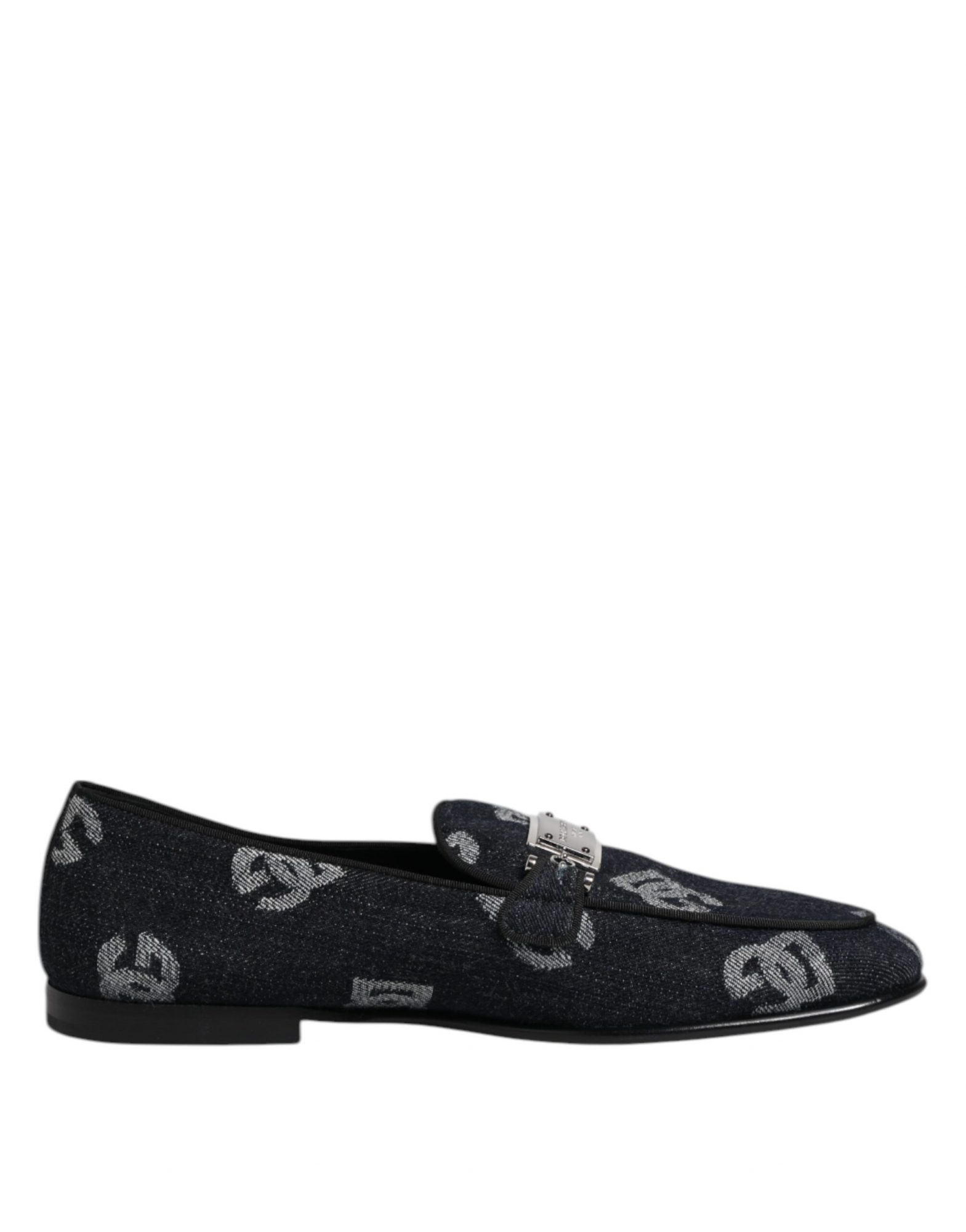 Dolce & Gabbana Blaue Logo-Baumwoll-Loafers Formelle Anzugschuhe