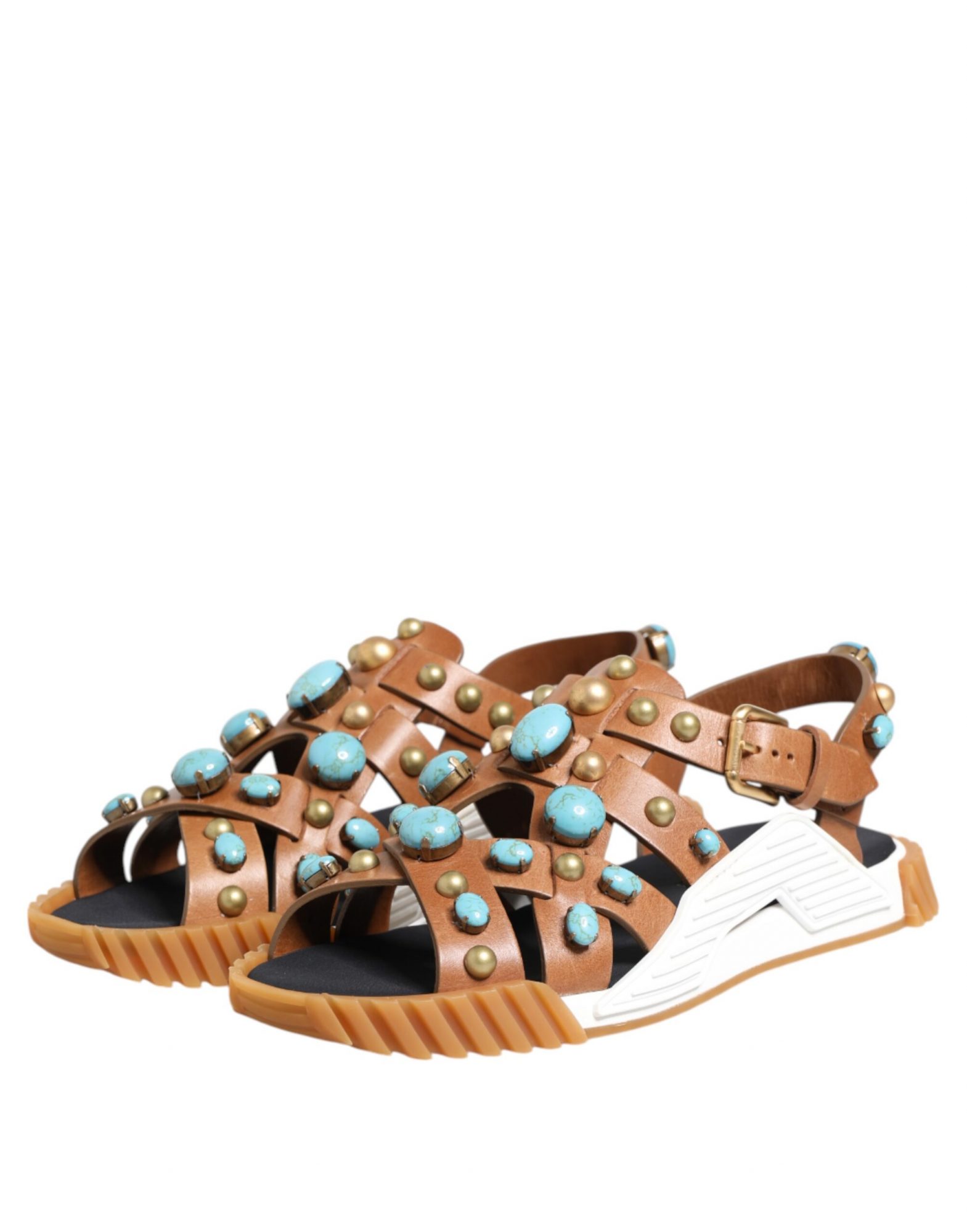 Dolce & Gabbana Braunes Leder Nietenschuhe Sandalen Schuhe – Bild 4
