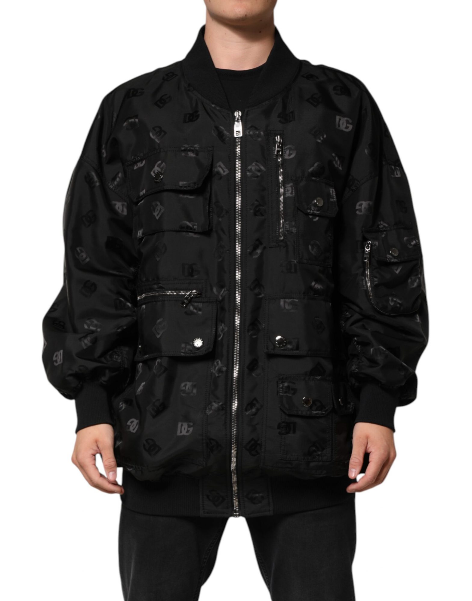 Dolce & Gabbana Schwarze Cargo Windbraker Logo Mania Jacke