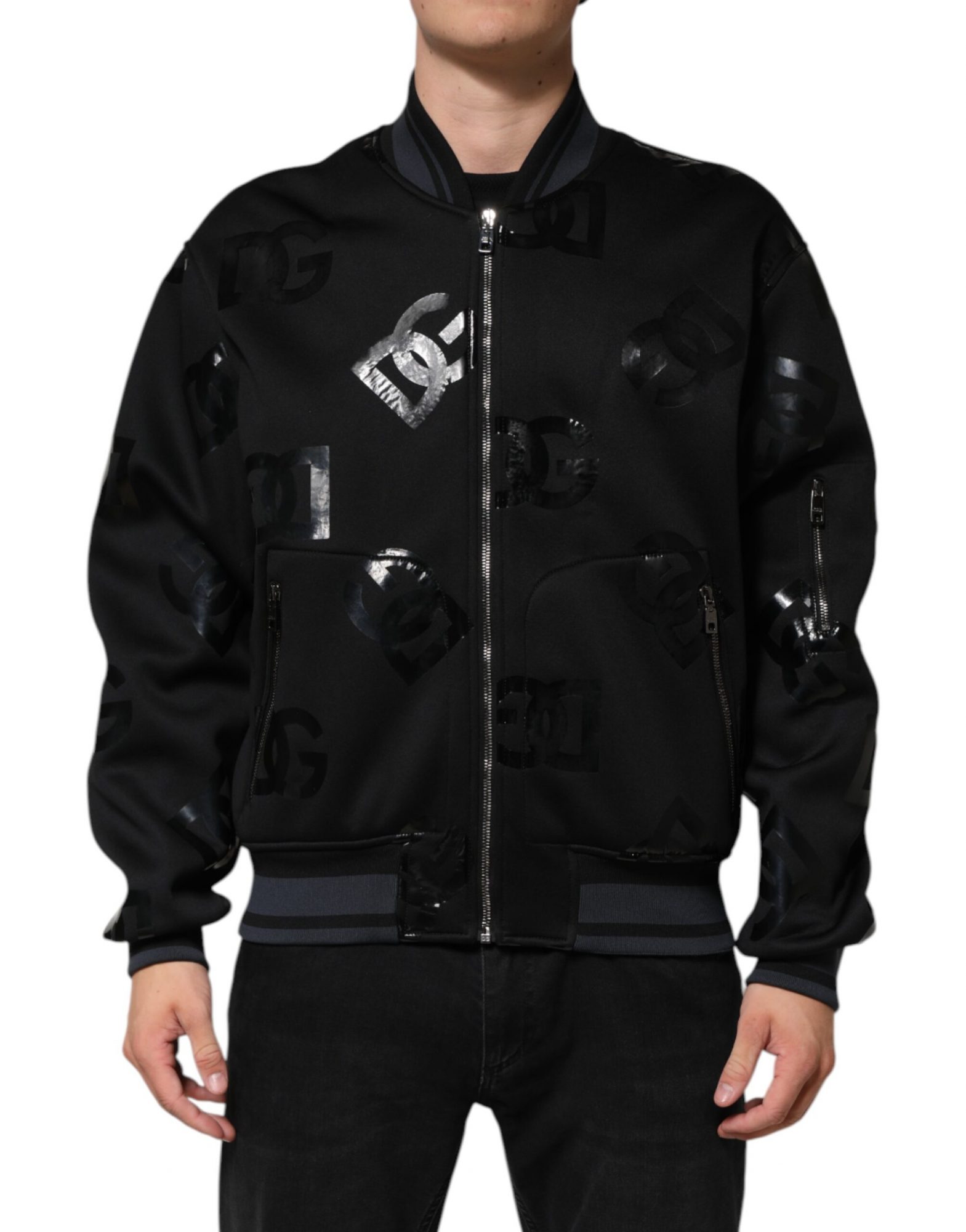 Dolce & Gabbana Schwarze Wolle Logo DG Mania Männer Bomberjacke