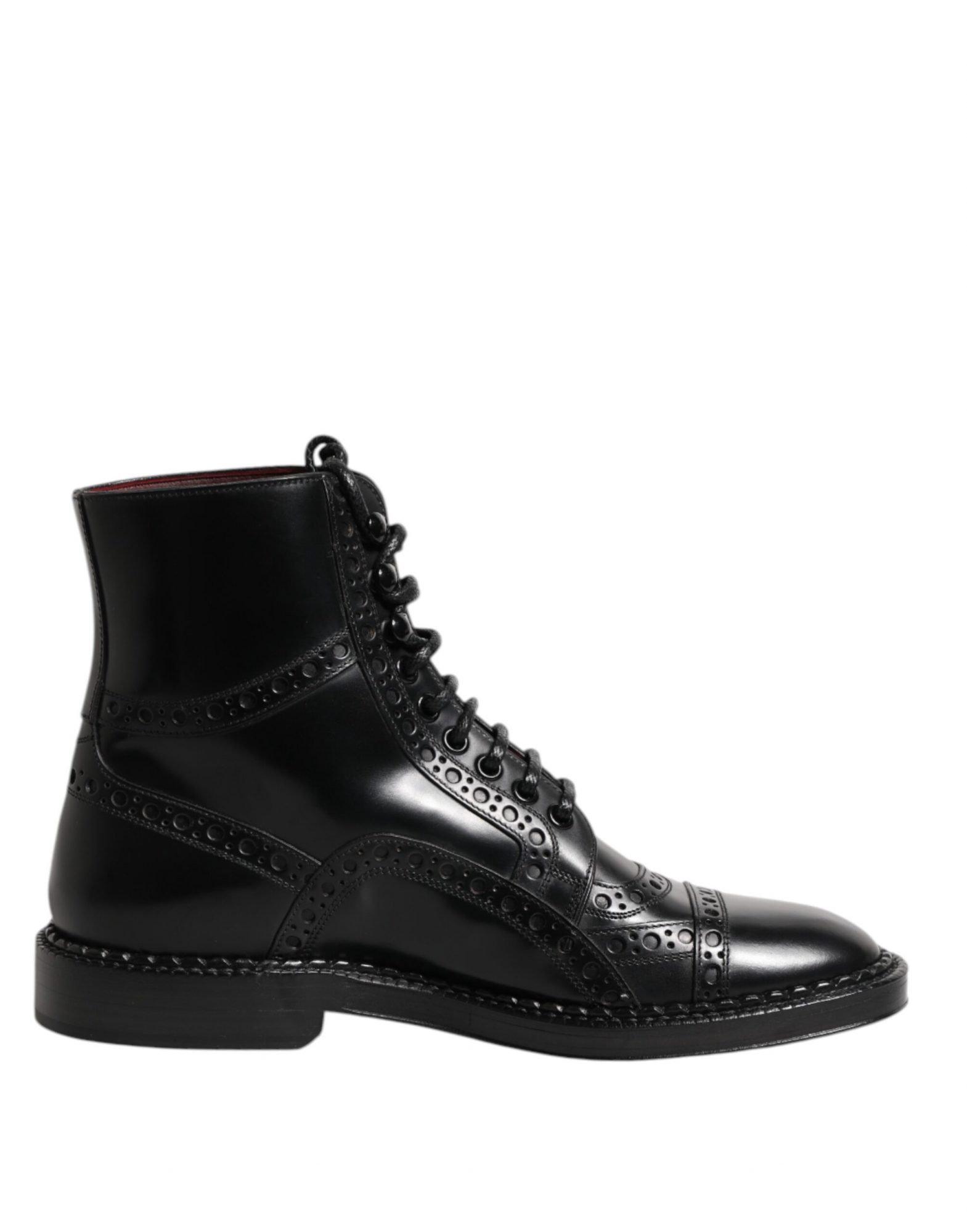 Dolce & Gabbana Schwarze Leder Schnürstiefel mit mittlerer Wade