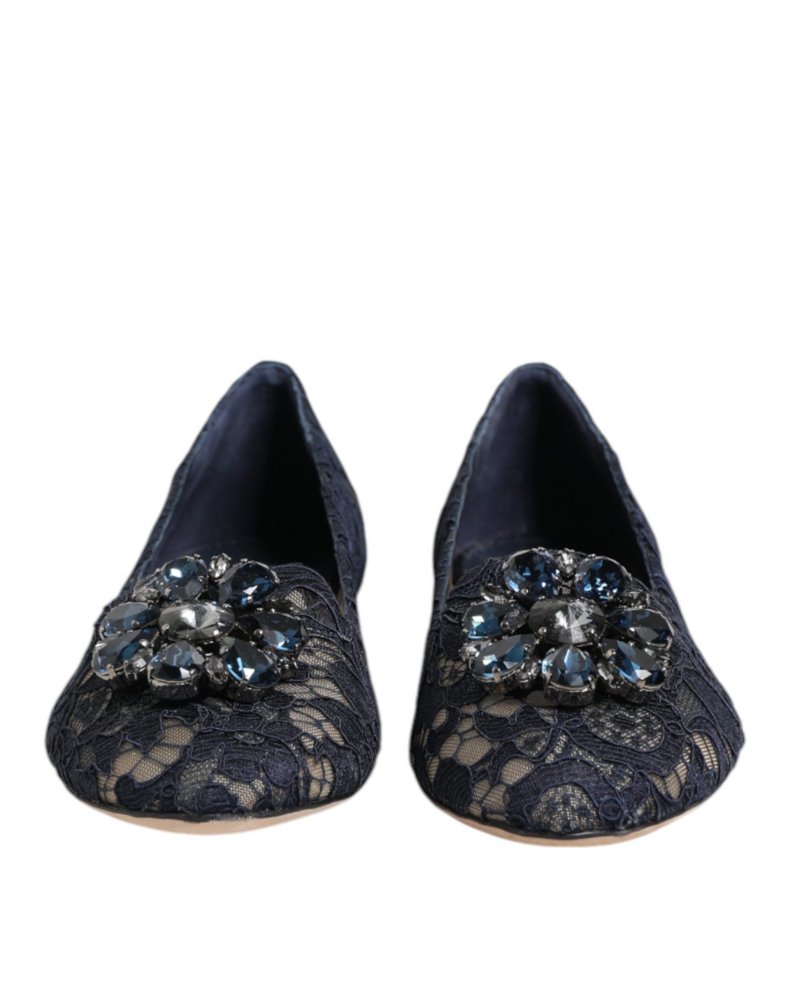 Dolce & Gabbana Blau Taormina Spitze Kristalle Flats Schuhe – Bild 2