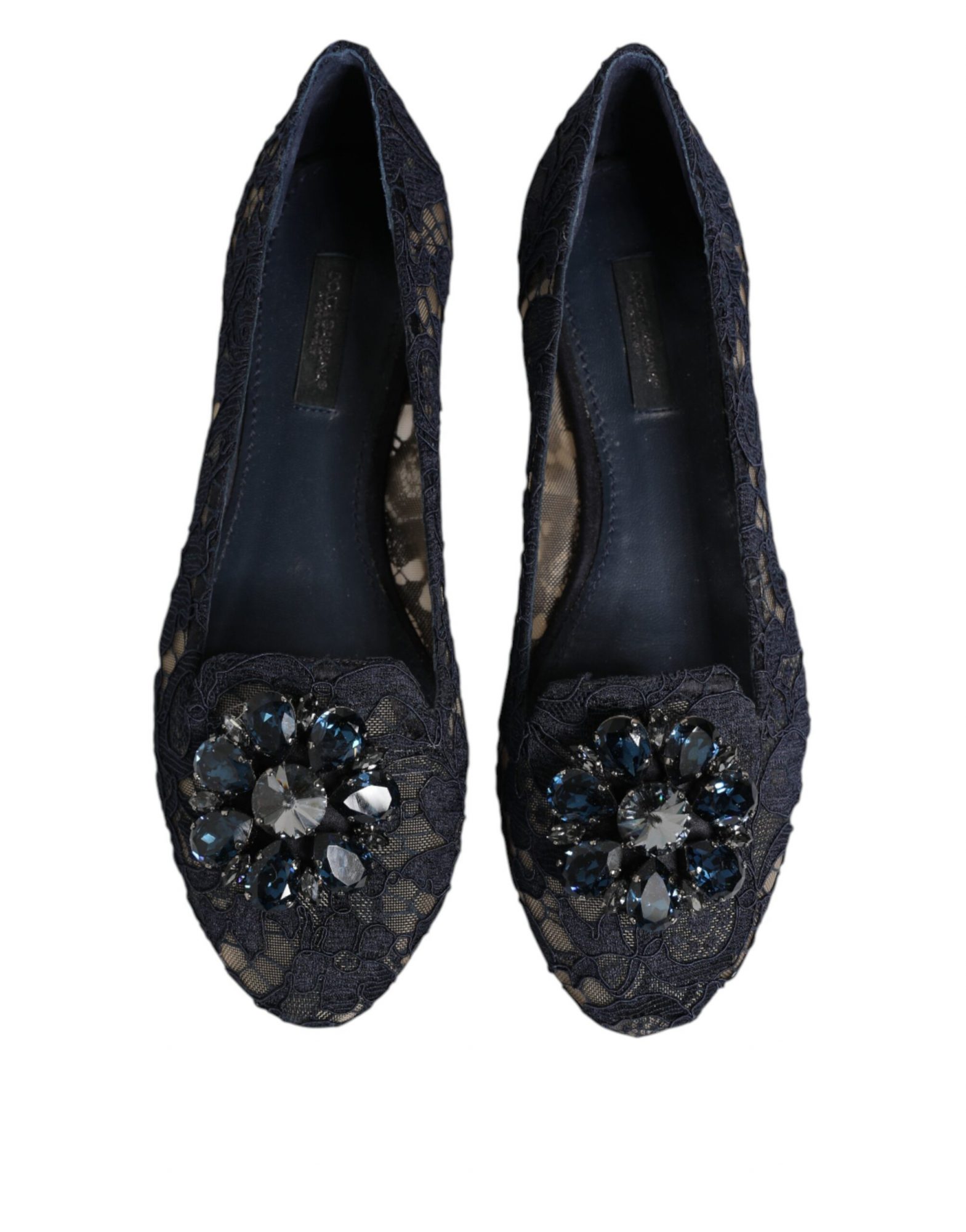 Dolce & Gabbana Blau Taormina Spitze Kristalle Flats Schuhe – Bild 3