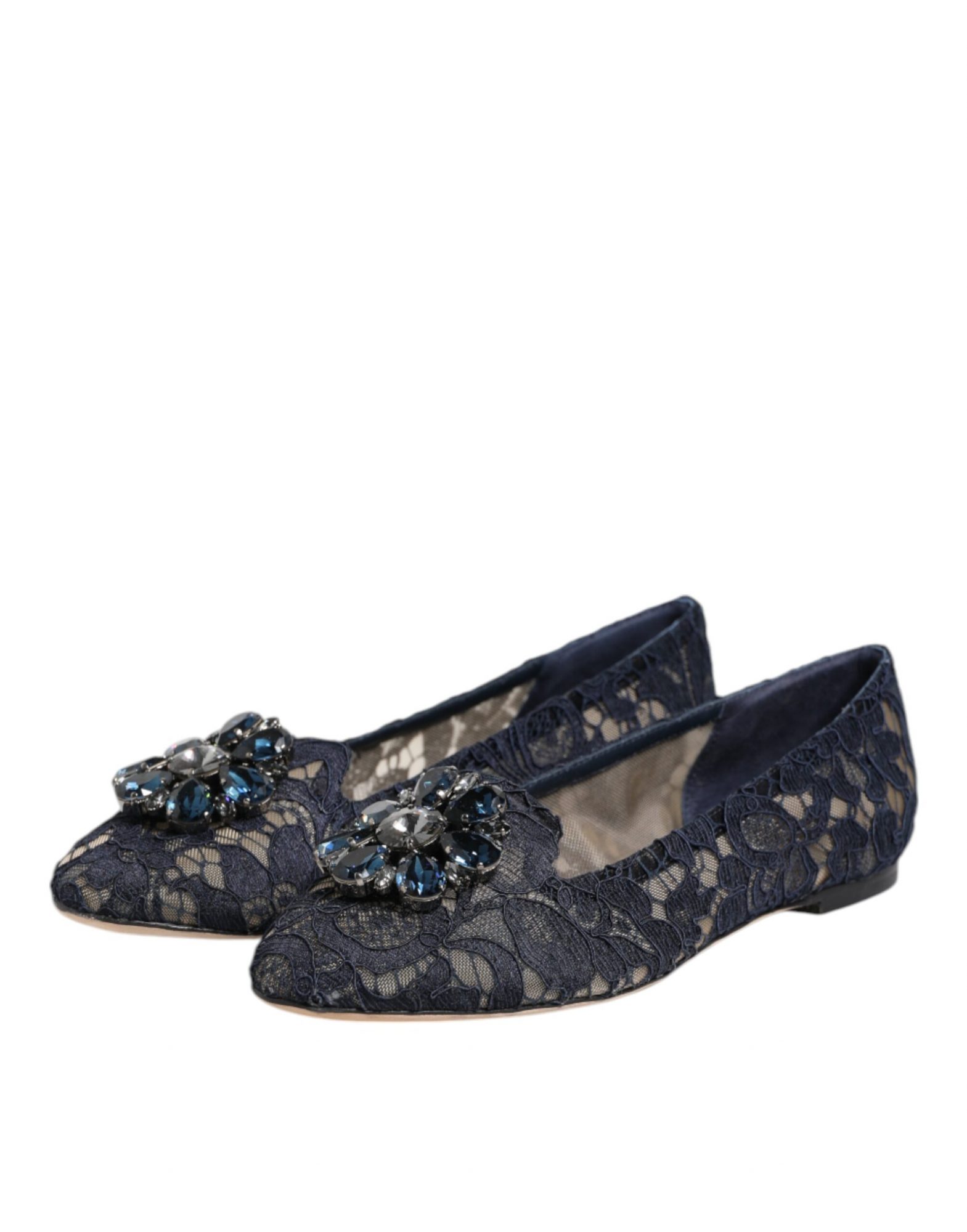 Dolce & Gabbana Blau Taormina Spitze Kristalle Flats Schuhe – Bild 4