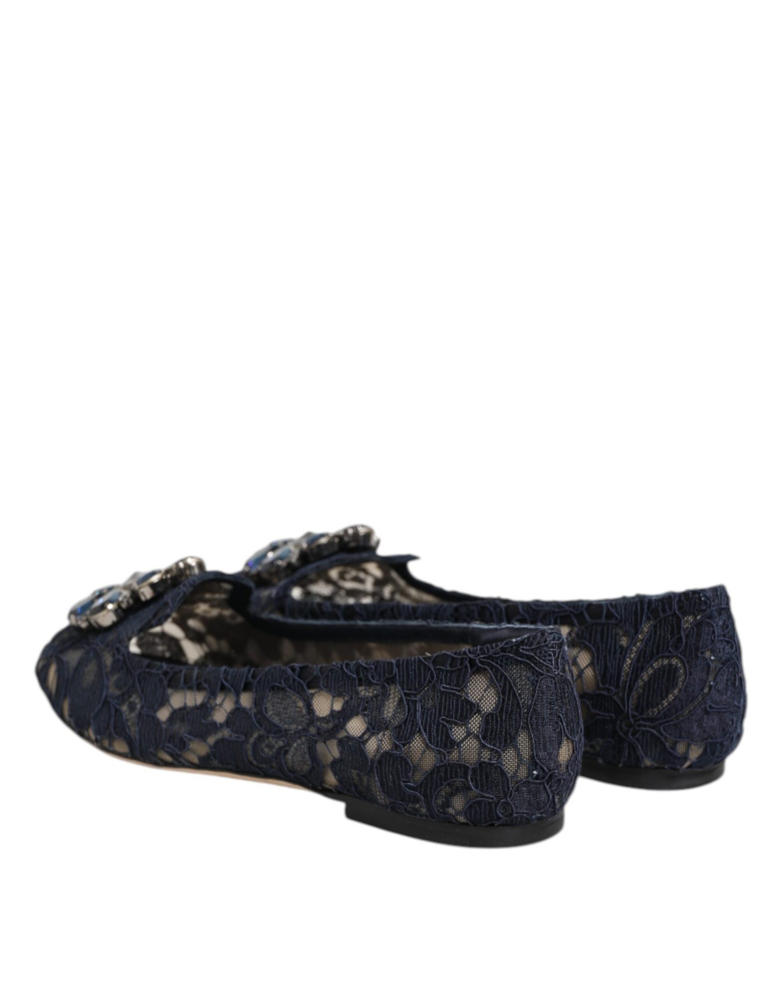 Dolce & Gabbana Blau Taormina Spitze Kristalle Flats Schuhe – Bild 5