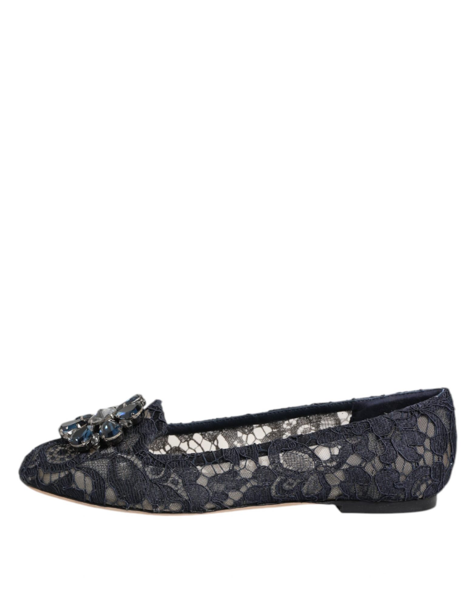 Dolce & Gabbana Blau Taormina Spitze Kristalle Flats Schuhe – Bild 6