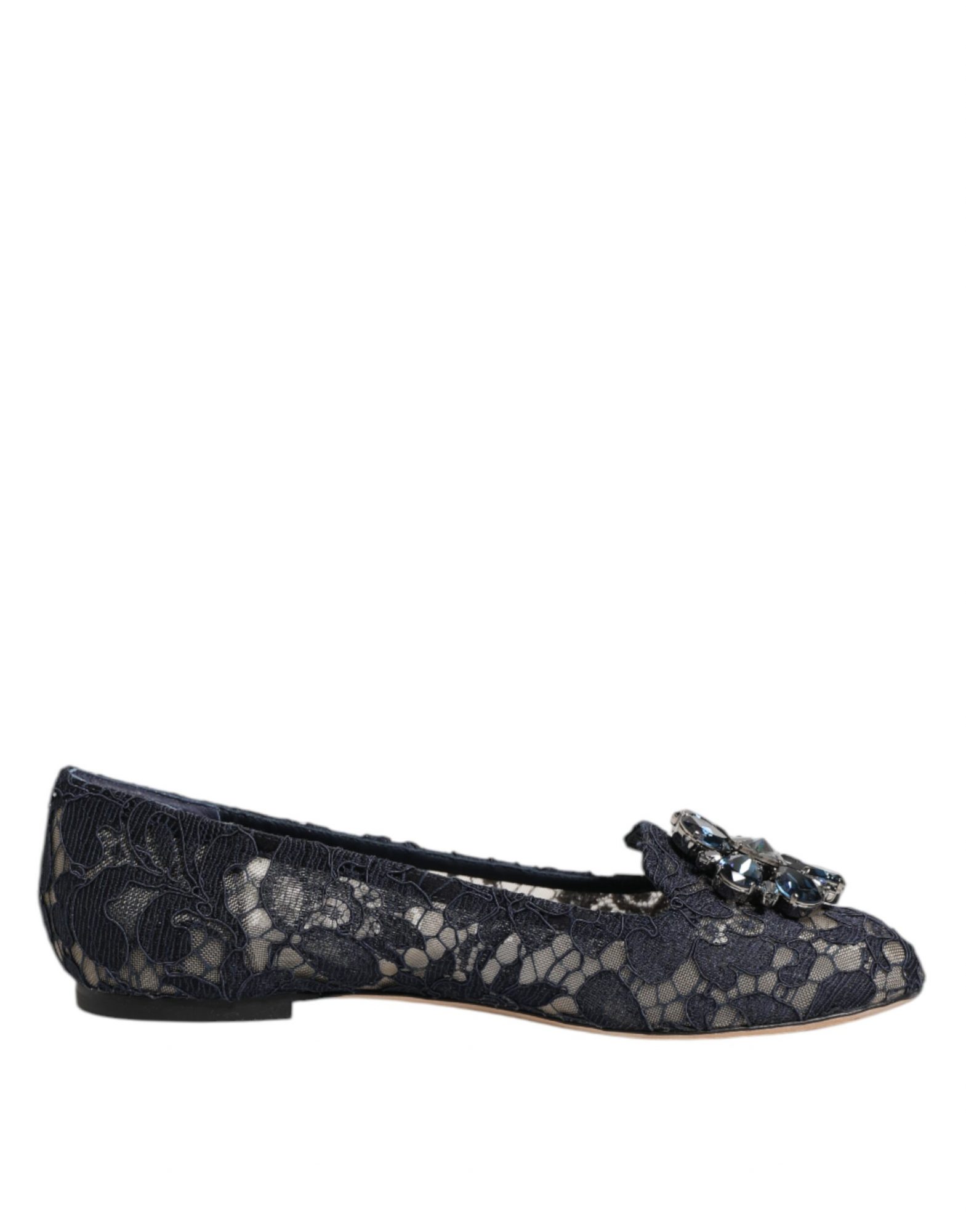 Dolce & Gabbana Blau Taormina Spitze Kristalle Flats Schuhe – Bild 7