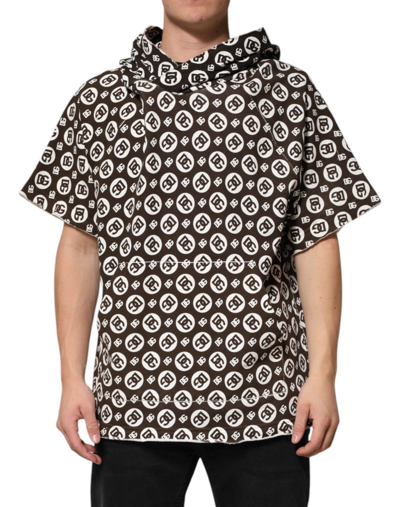 Dolce & Gabbana Braun Weiß DG Logo Kurzer Kapuzenpullover – Bild 2