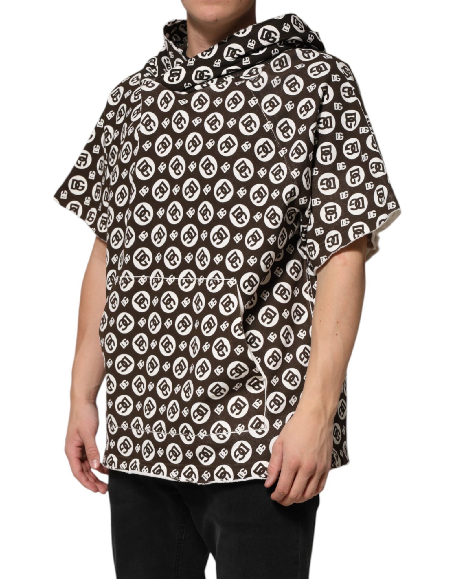 Dolce & Gabbana Braun Weiß DG Logo Kurzer Kapuzenpullover – Bild 3