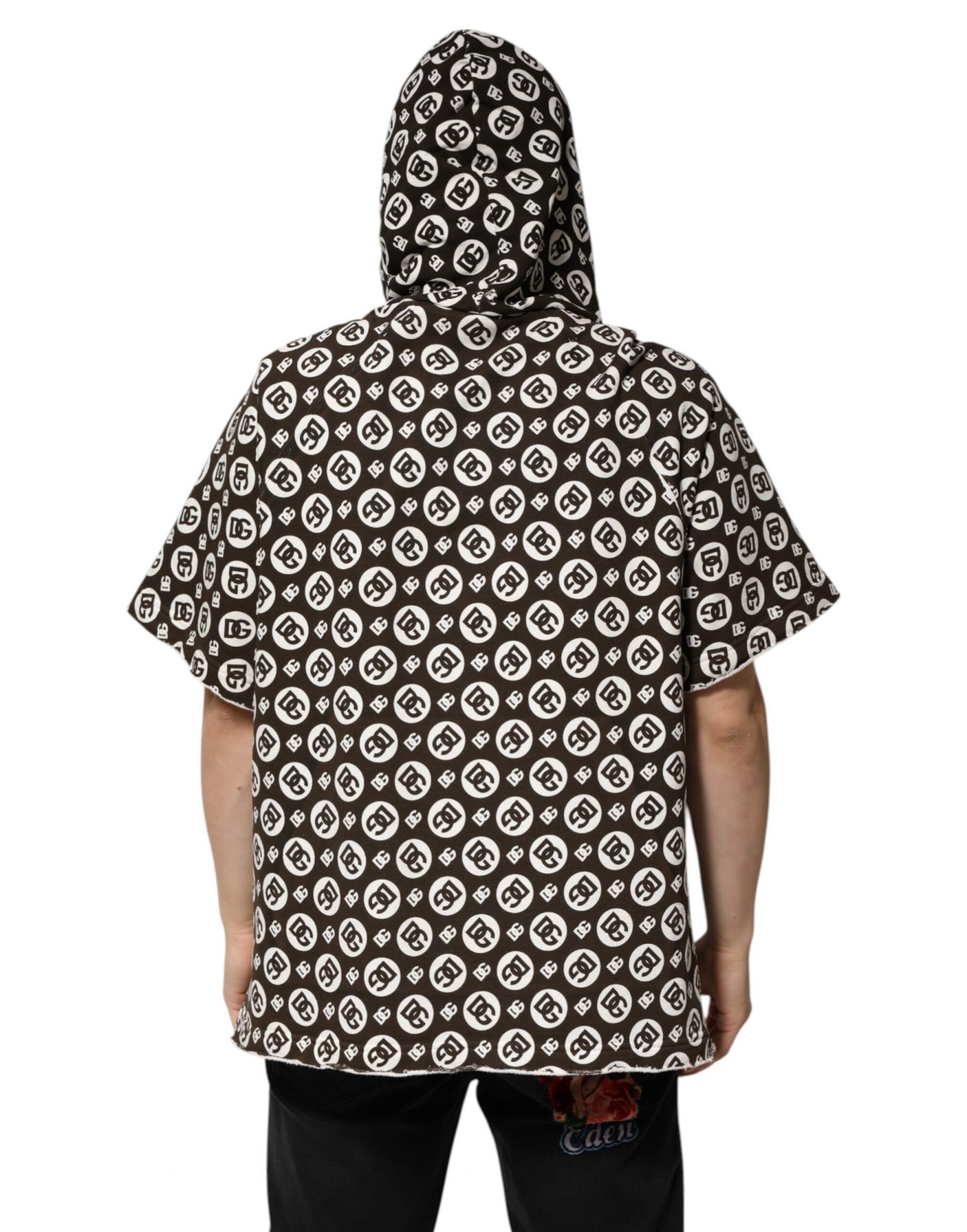 Dolce & Gabbana Braun Weiß DG Logo Kurzer Kapuzenpullover – Bild 4