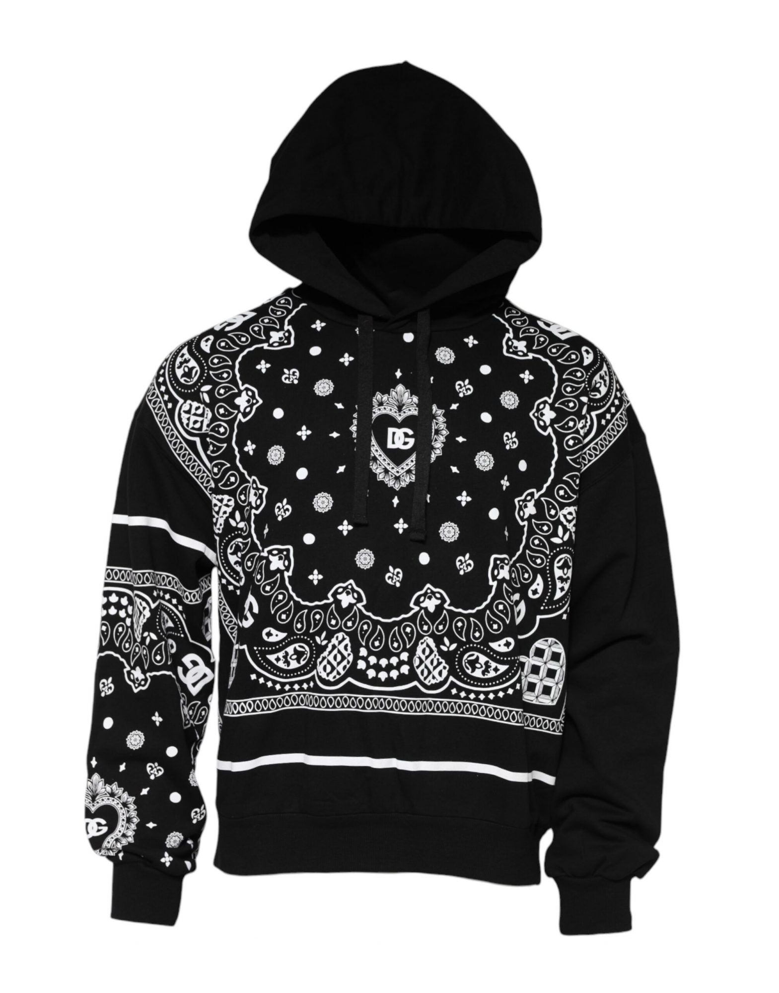 Dolce & Gabbana Schwarzes Bandana Kapuzen-Sweatshirt für Männer Pullover