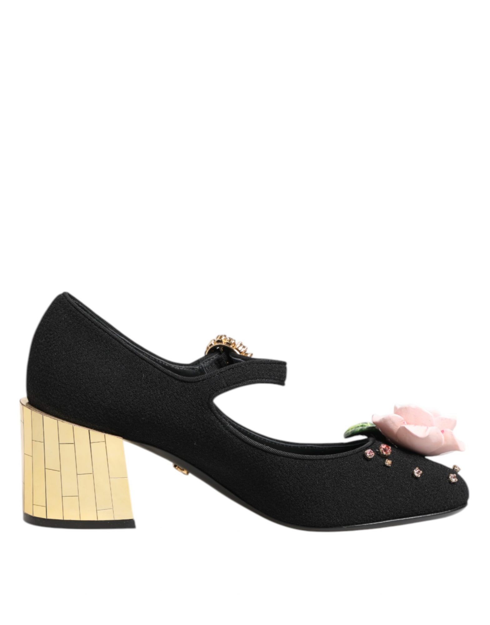 Dolce & Gabbana Schwarz Blume Kristall verschönert Mary Jane Schuhe