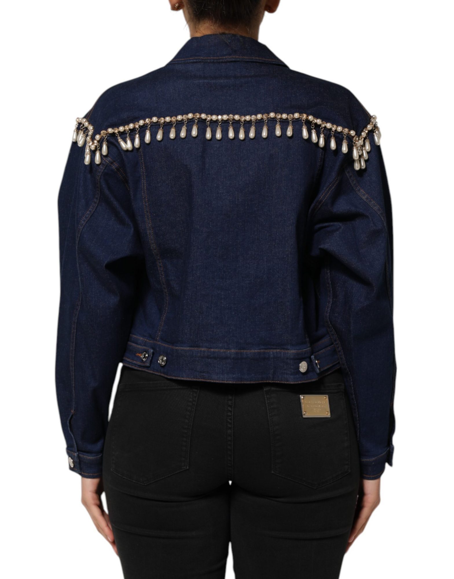 Dolce & Gabbana Blaue Baumwoll-Denim-Jacke mit Kristallverzierung – Bild 4