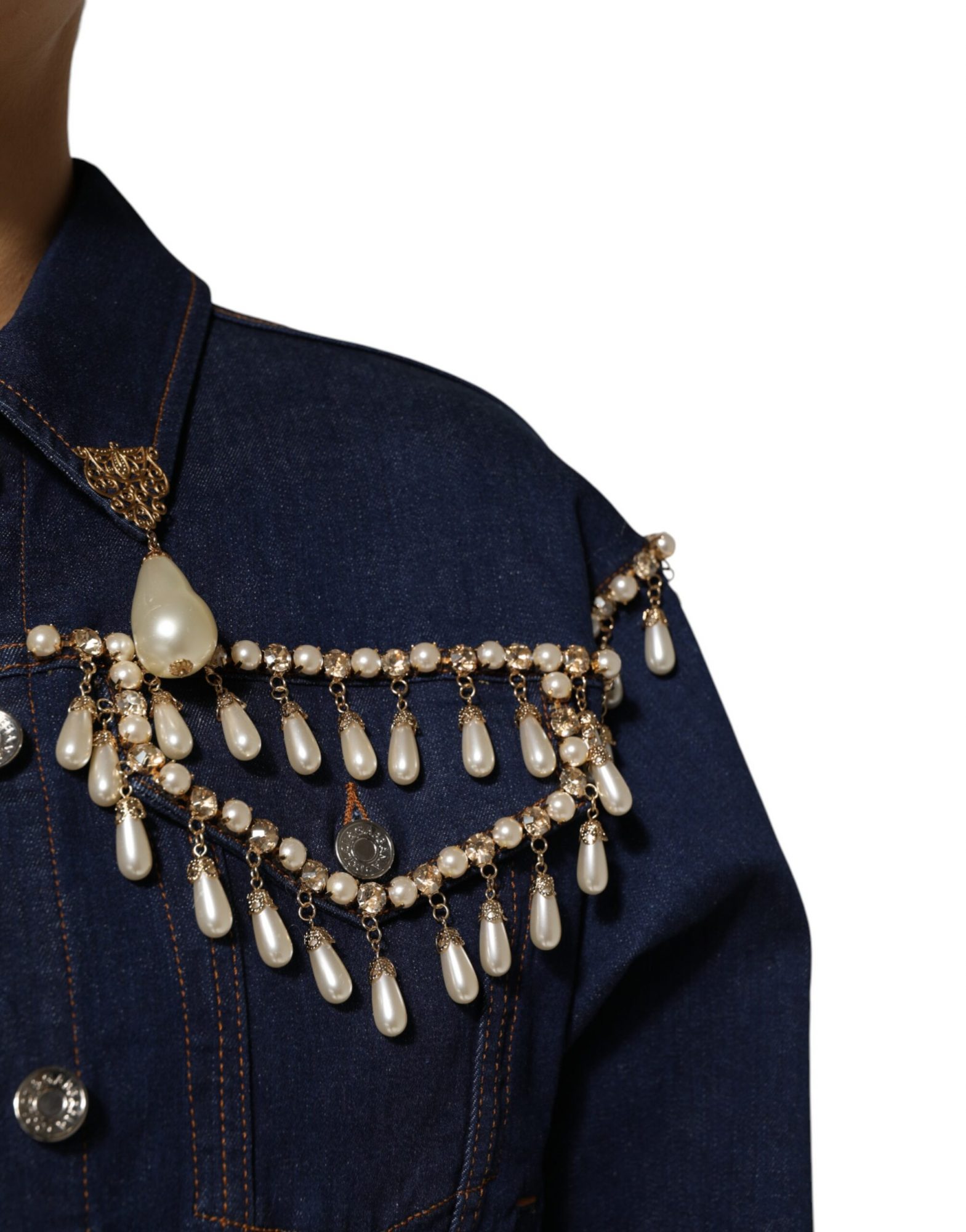 Dolce & Gabbana Blaue Baumwoll-Denim-Jacke mit Kristallverzierung – Bild 5