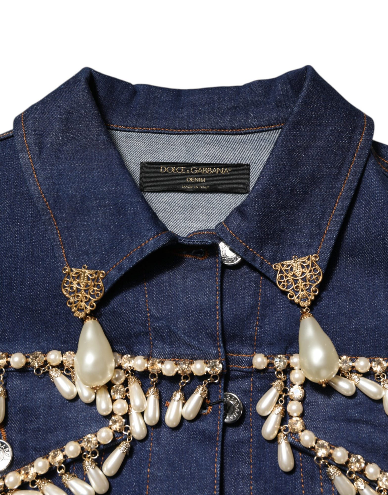 Dolce & Gabbana Blaue Baumwoll-Denim-Jacke mit Kristallverzierung – Bild 7