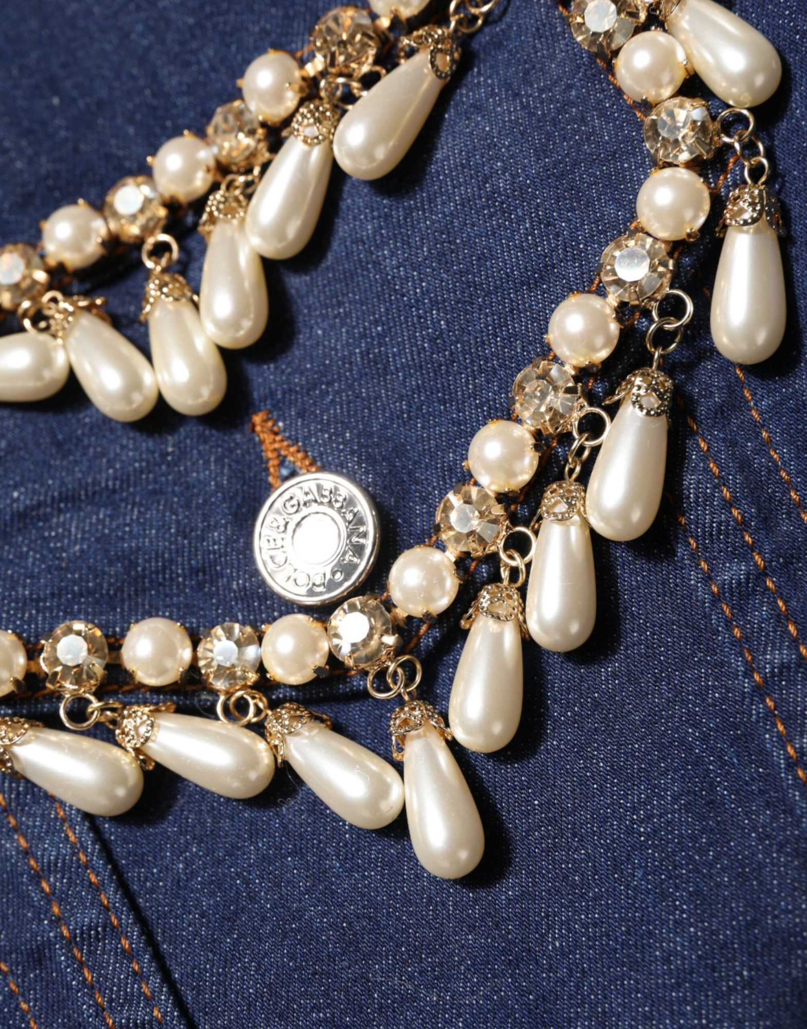 Dolce & Gabbana Blaue Baumwoll-Denim-Jacke mit Kristallverzierung – Bild 8