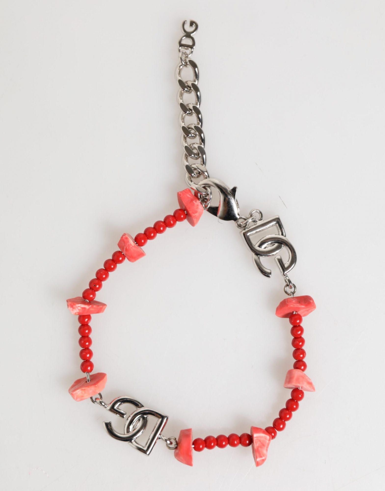 Dolce & Gabbana Silber-Ton Messing Perlen Harz DG Logo Kette Männer-Armband