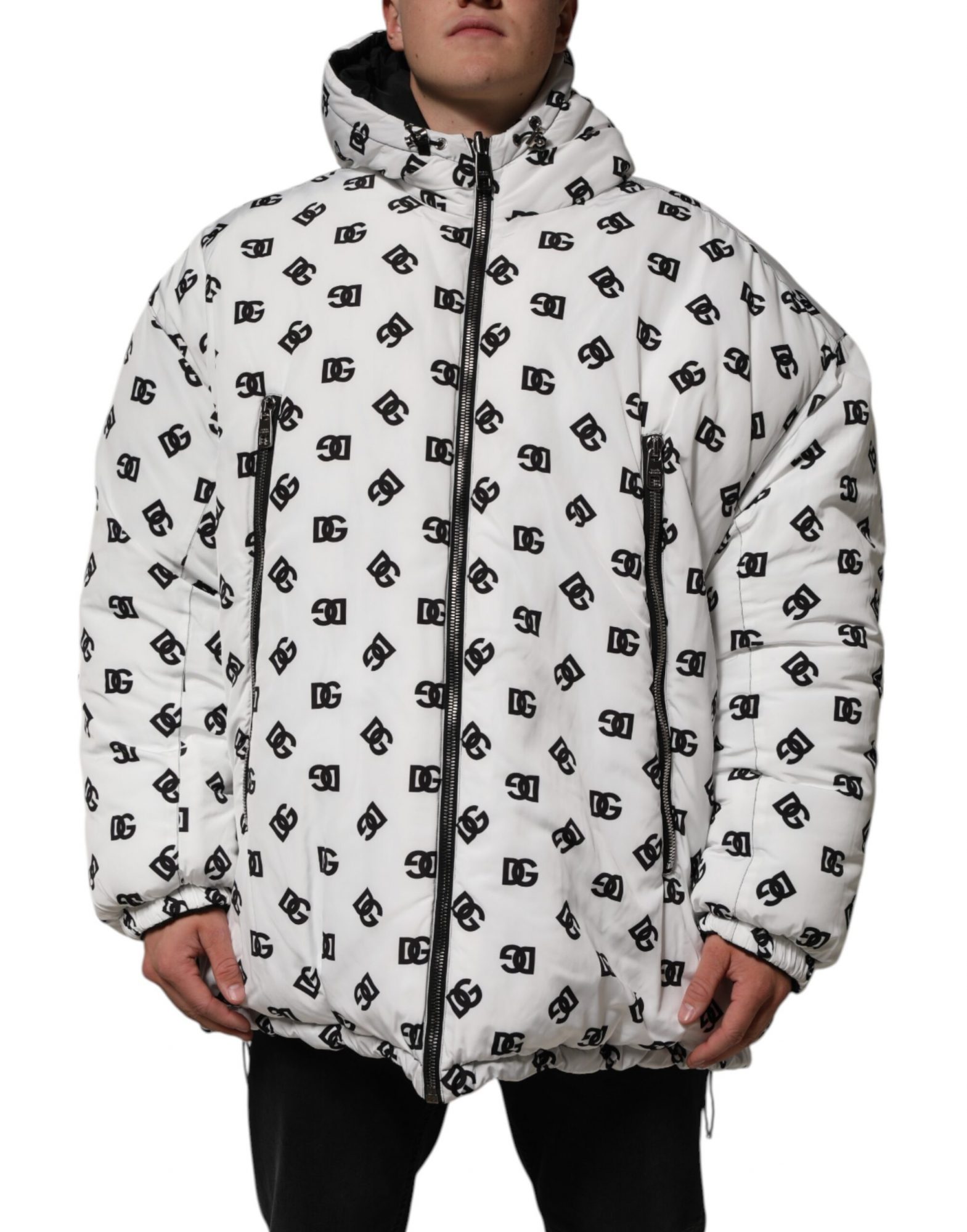 Dolce & Gabbana Weiße DG Monogram Kapuzen-Pufferjacke